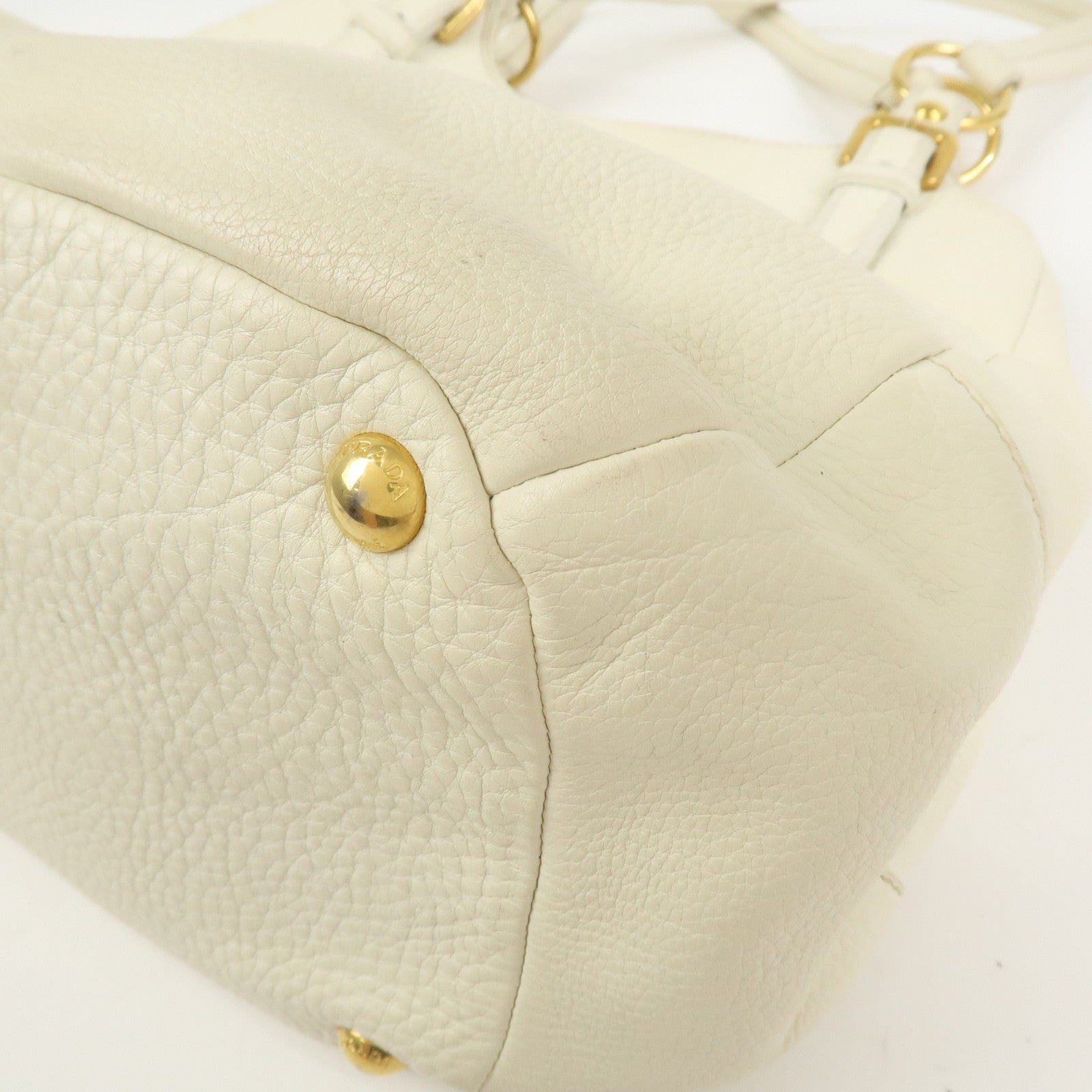 PRADA Logo Leather Shoulder Bag Hand Bag Ivory Gold BR4085