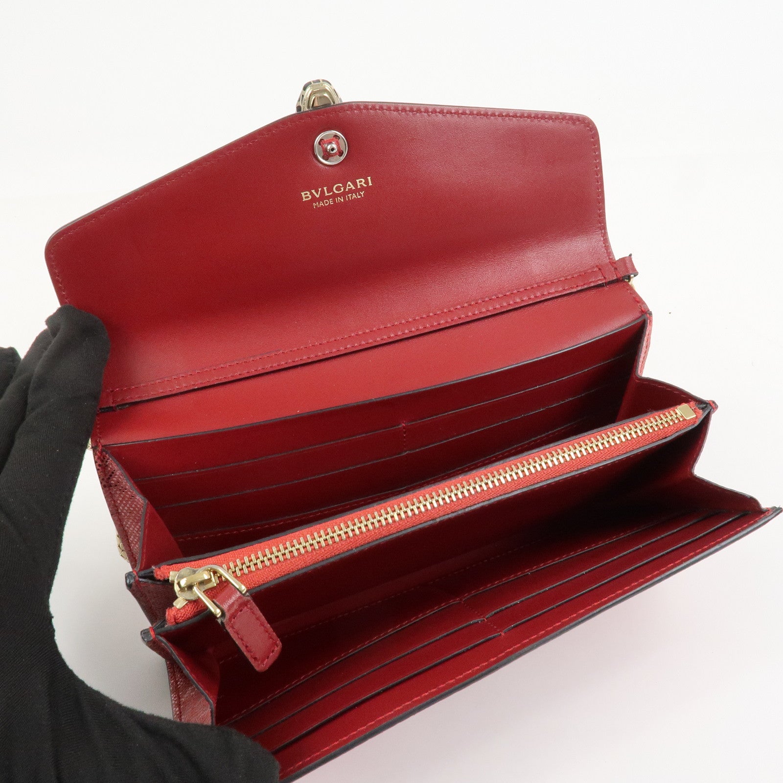BVLGARI Serpenti Chain Strap Long Wallet Python Embossed Pink