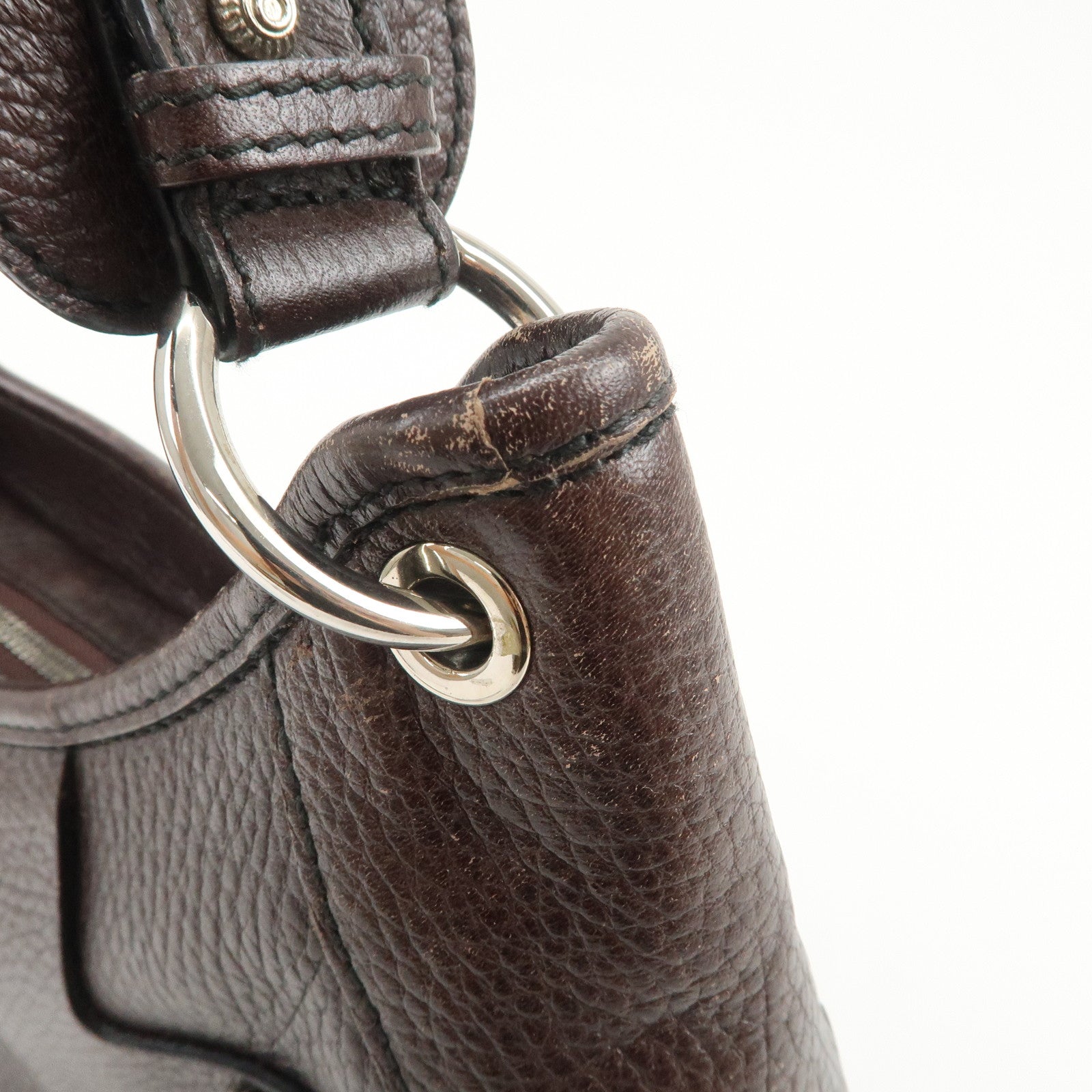 Ferragamo Gancini Leather Shoulder Bag Dark Brown Silver