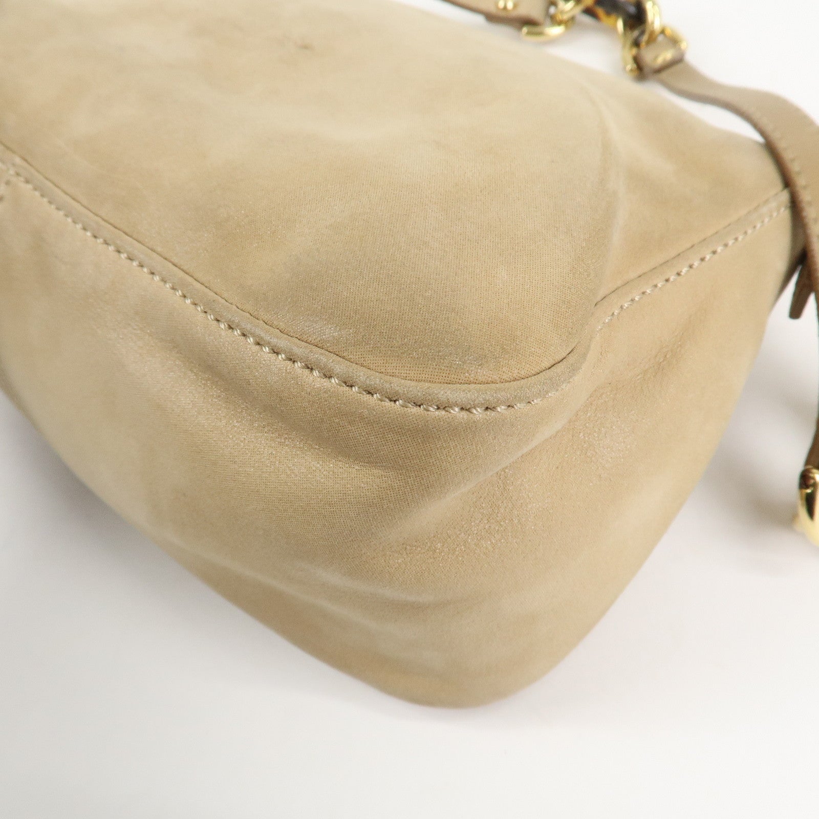 FENDI Mamma Baguette Leather Chain Shoulder Bag Beige 8BR180 Used