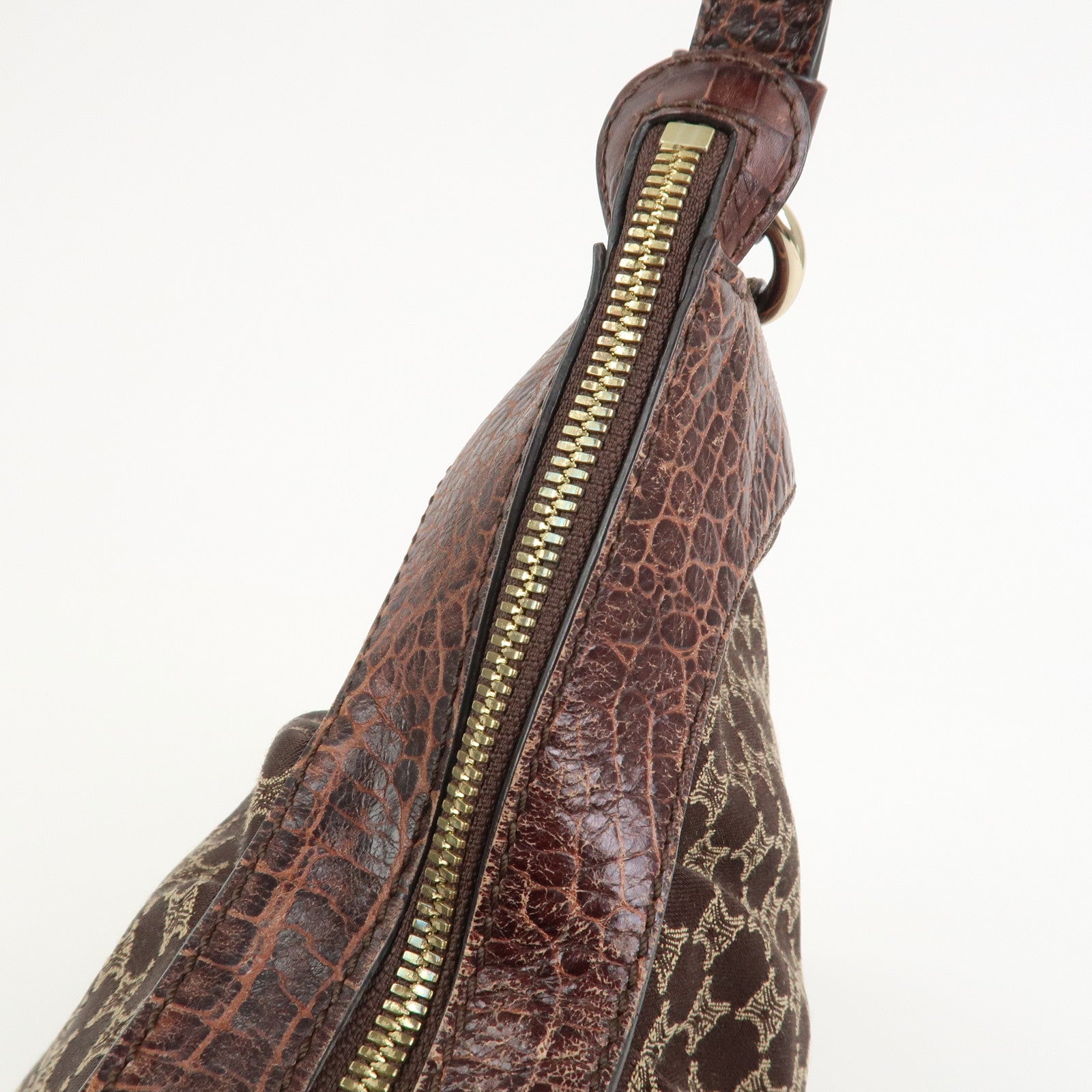 CELINE Macadam Canvas Embossed Leather Bittersweet Shoulder Bag
