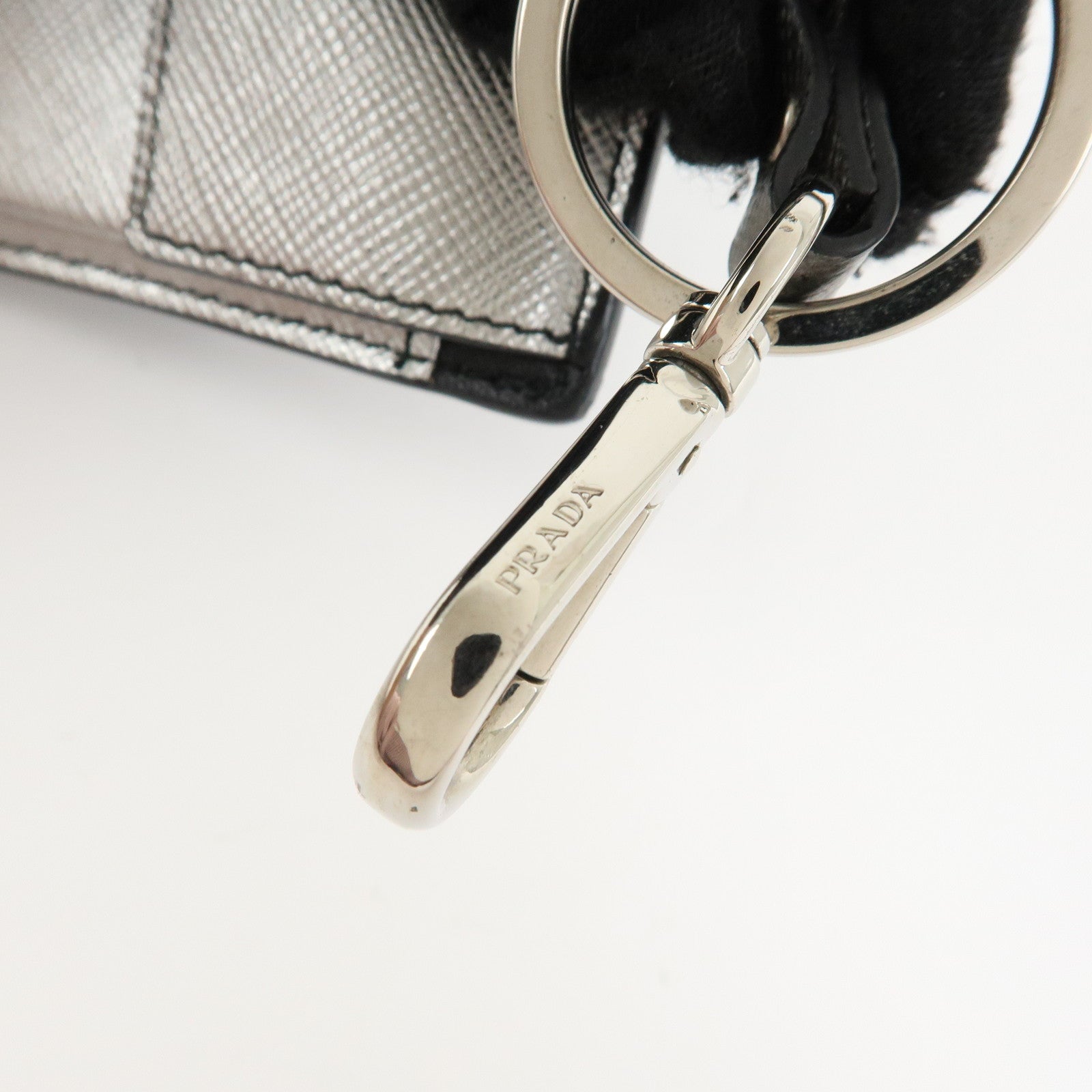 PRADA Bag SAffiano Leather Robot Key Charm Key Chain Silver 2PP074