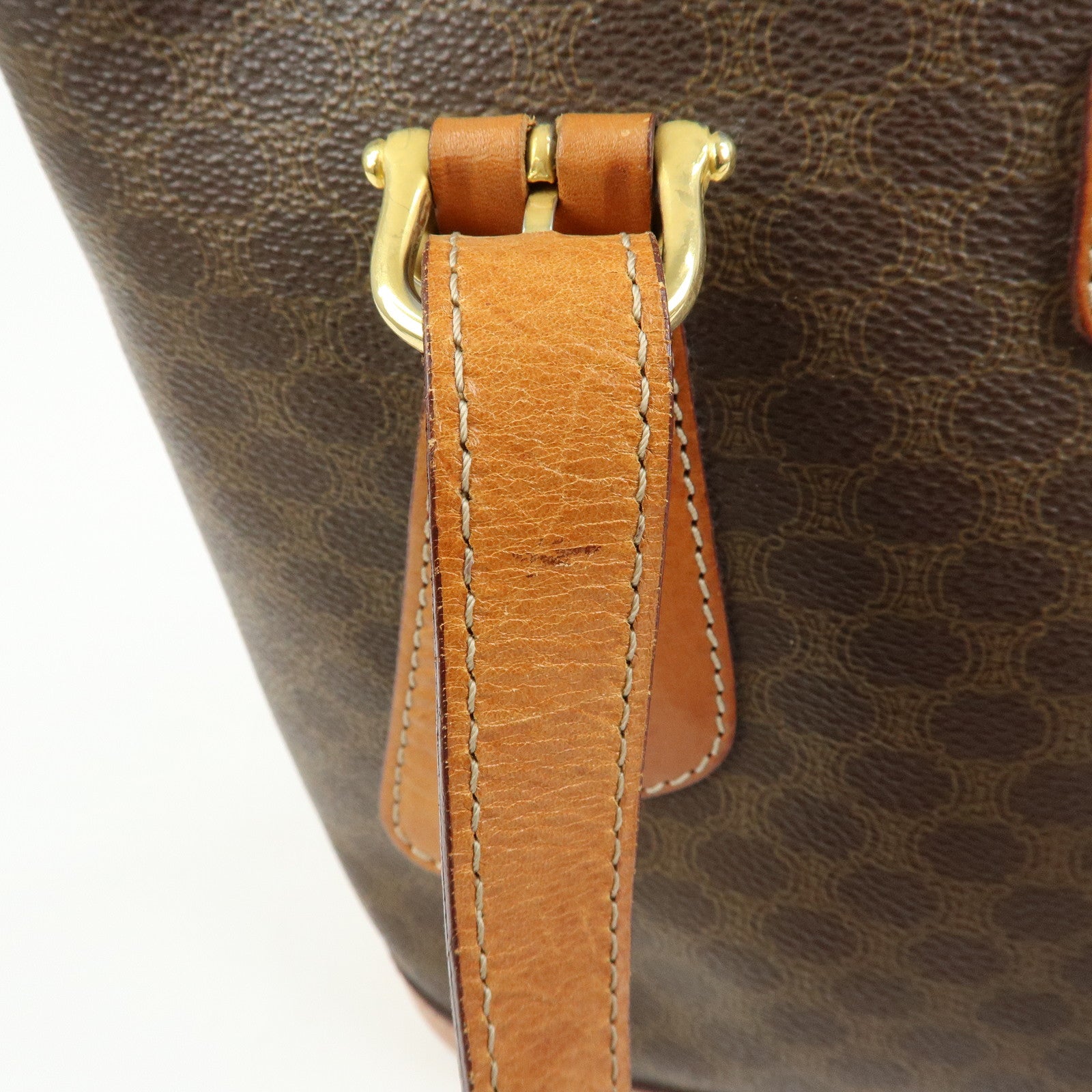 CELINE Macadam PVC Leather Tote Bag Hand Bag Shoulder Bag Brown