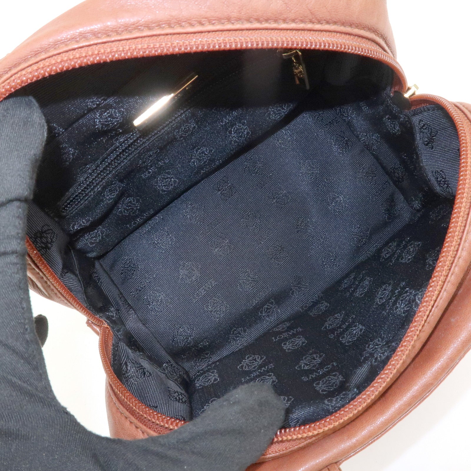 LOEWE Anagram Logo Leather Hand Bag Boston Bag Brown