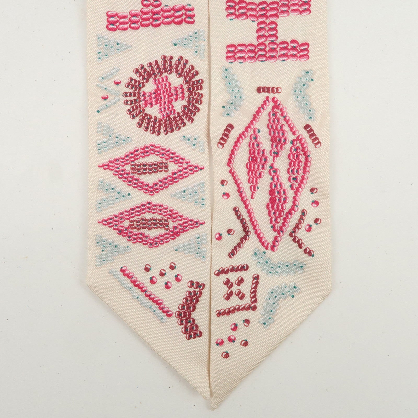 HERMES Twilly Silk 100% KELLY EN PERLES Scarf Ivory Pink