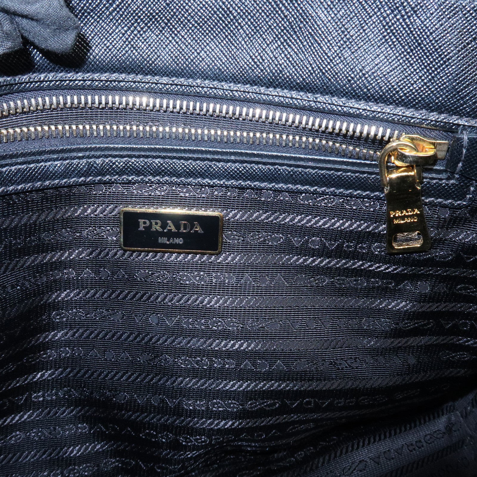 PRADA Triangle Logo Saffiano Leather 2WAY Hand Bag Black BN1801 Used