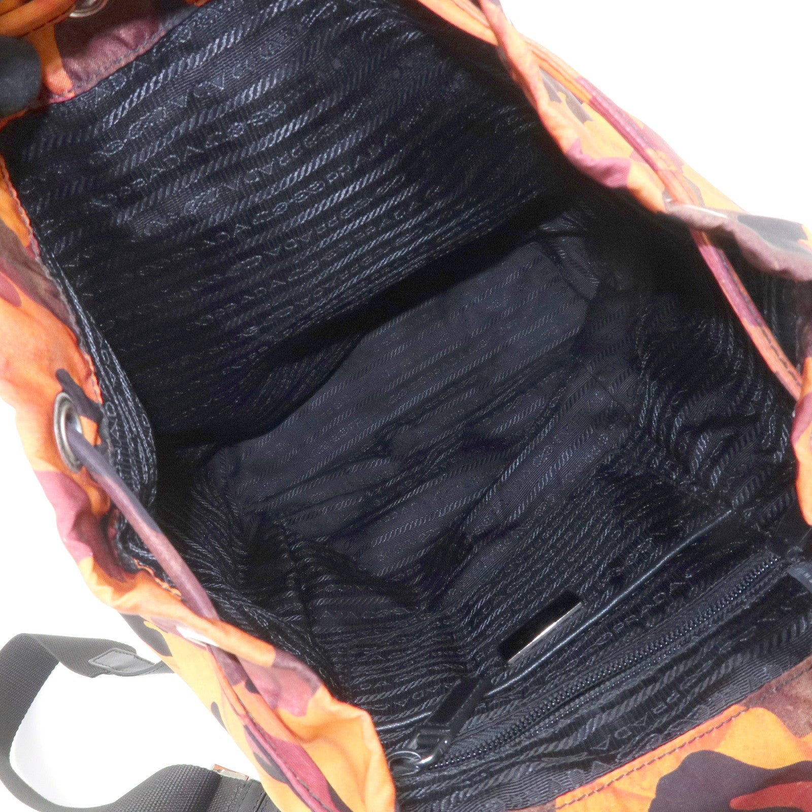 PRADA Triangle Logo Nylon Leather Backpack Camouflage OrangeBZ0032