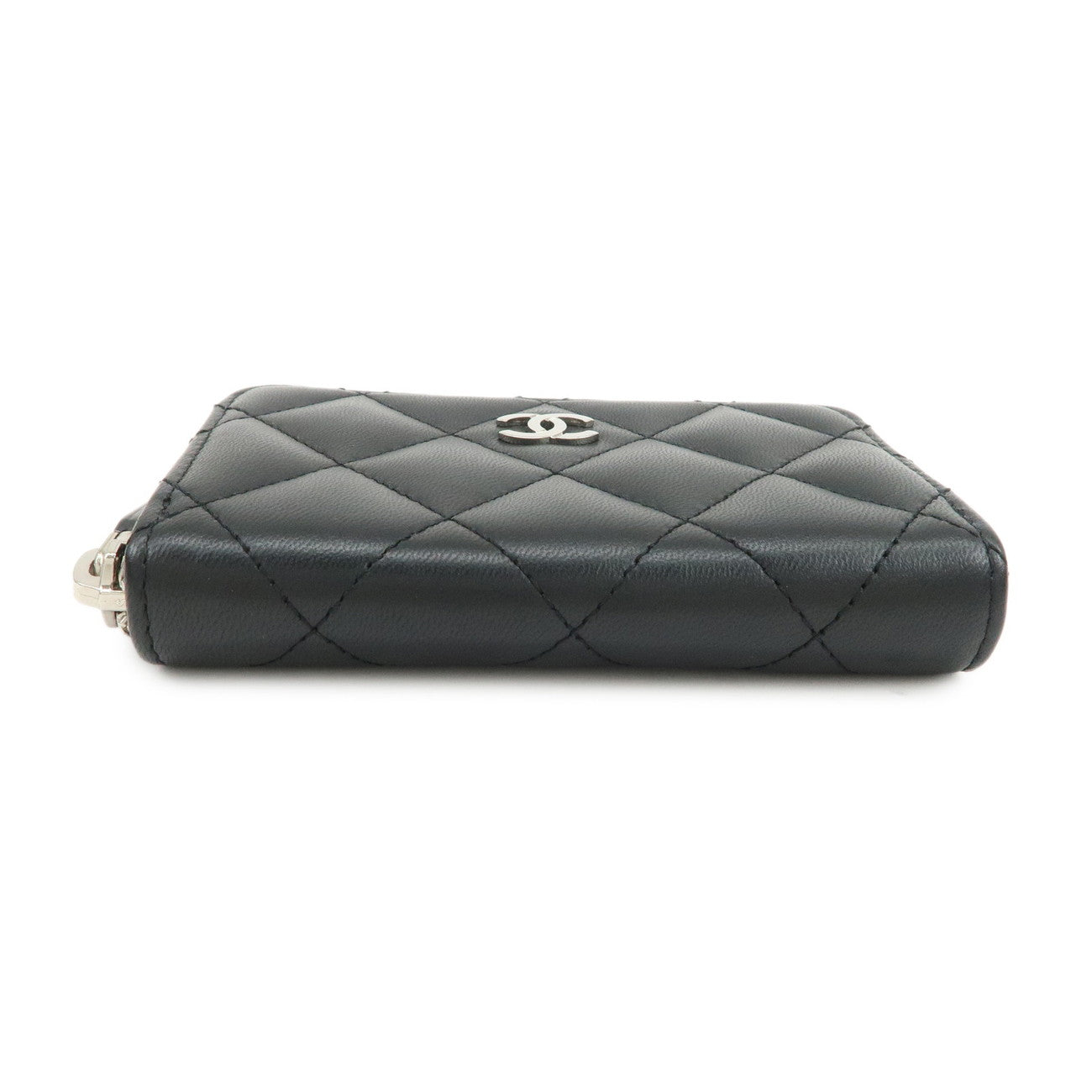 CHANEL COCO Mark Matelasse Lamb Skin Coin Case Coin Holder Black