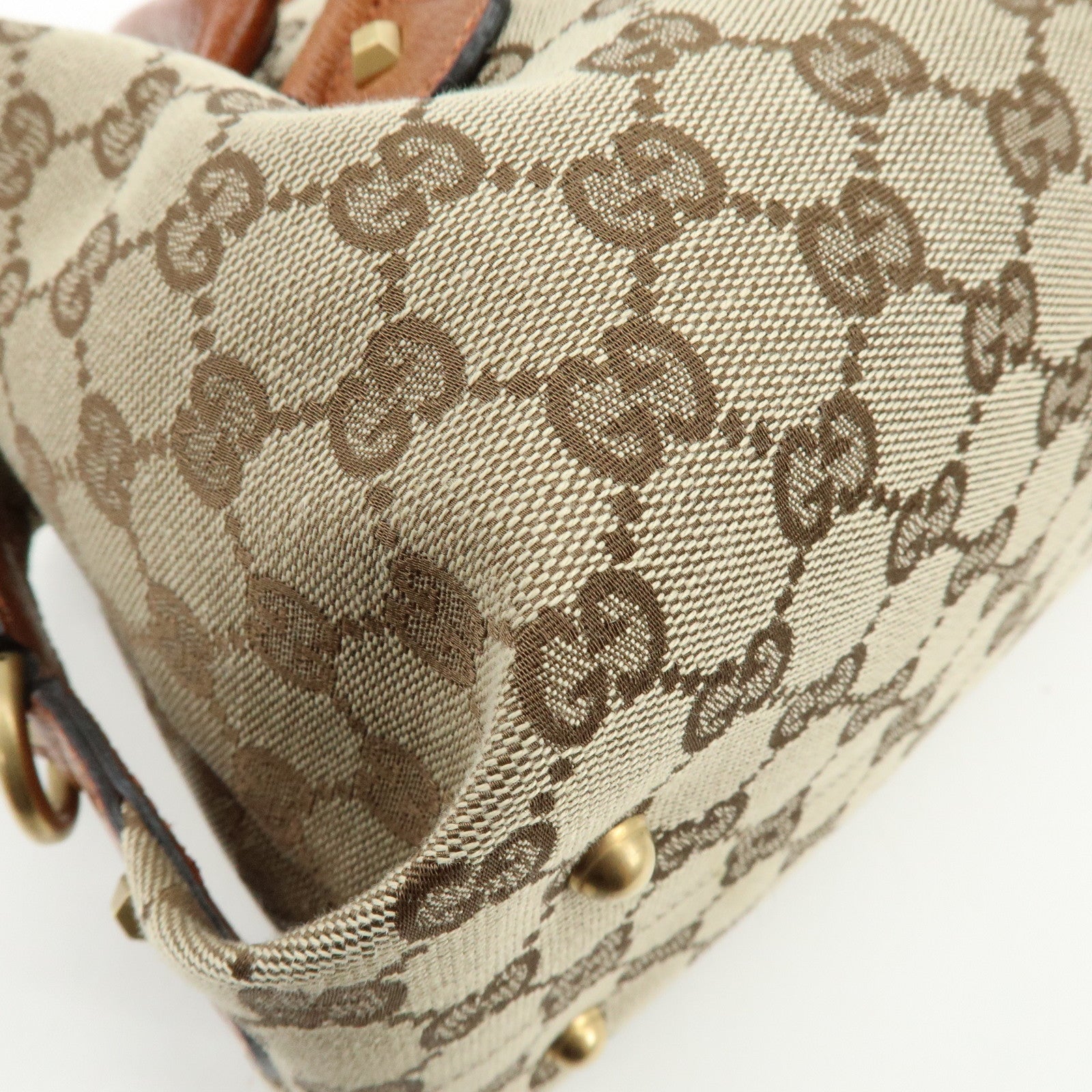 GUCCI GG Canvas Leather Hand Bag Boston Bag Beige Brown 120886
