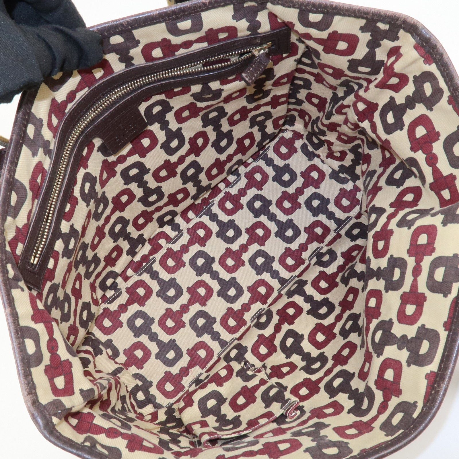 GUCCI Sherry GG Canvas Leather Tote Bag Hand Bag Brown 137396