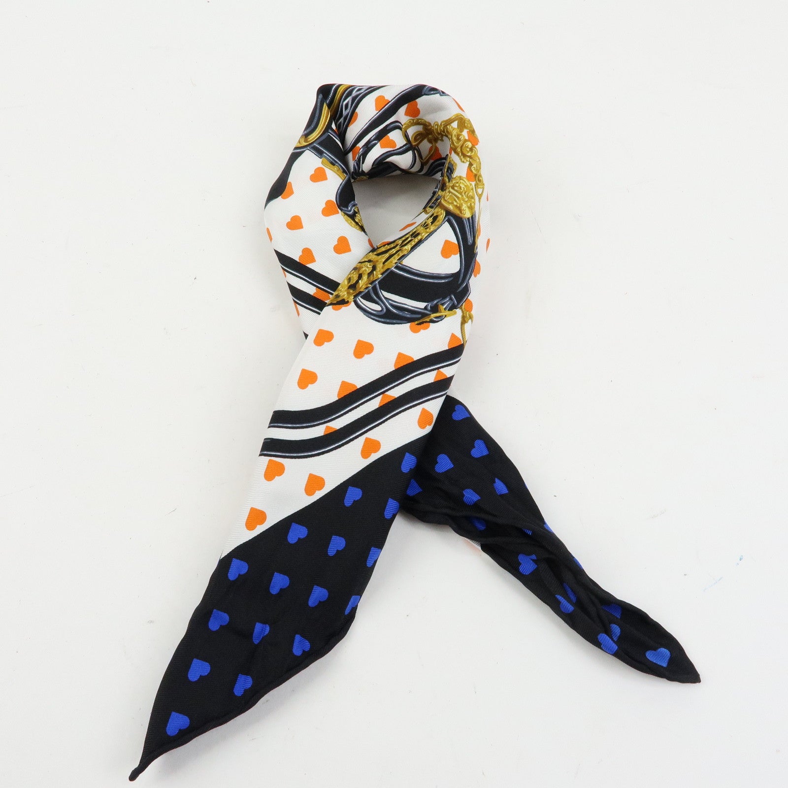 HERMES Carre 42 Silk 100% Scarf BRIDES DE GALA Black Orange