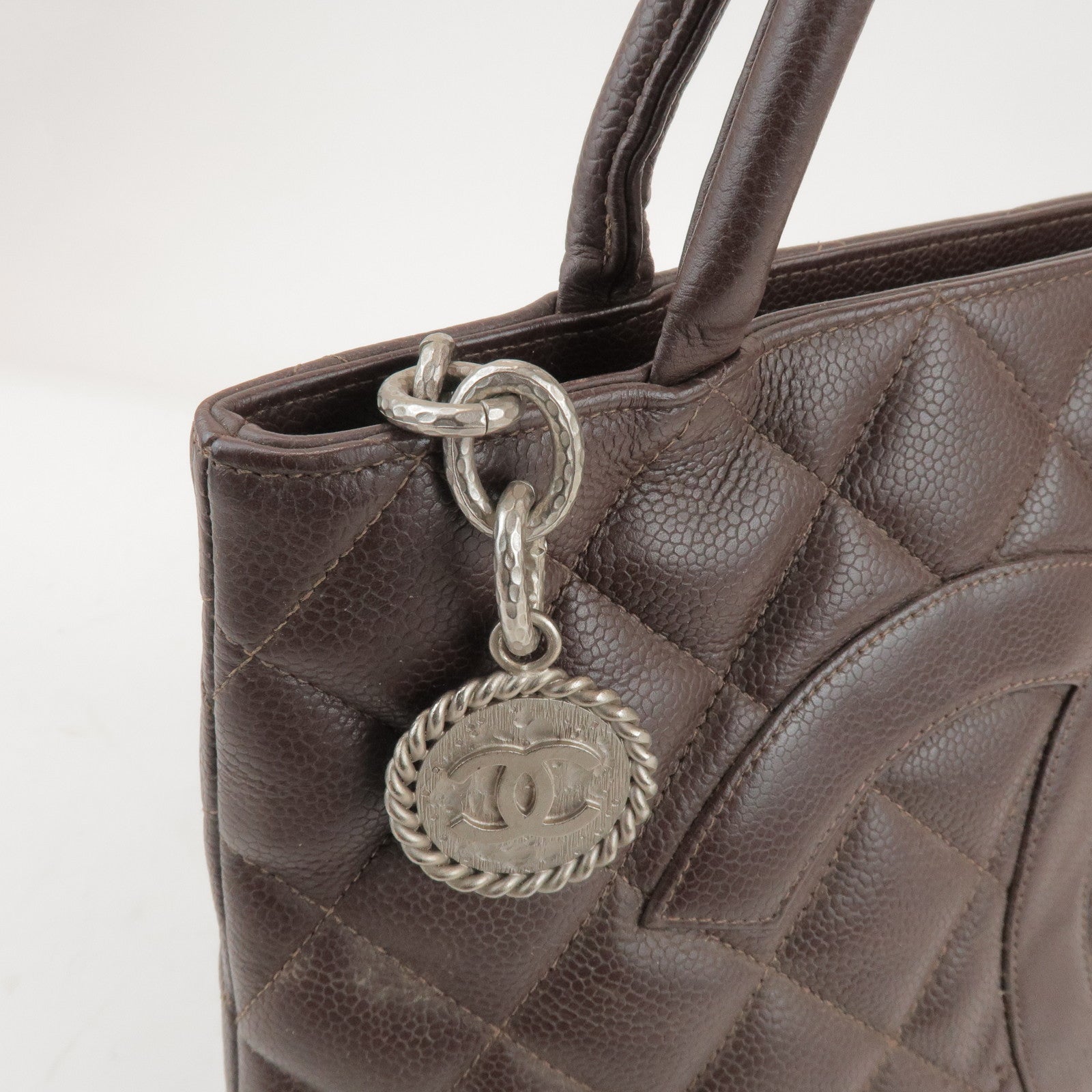 CHANEL Matelasse COCO Mark Caviarskin Medallion Tote Bag A01804