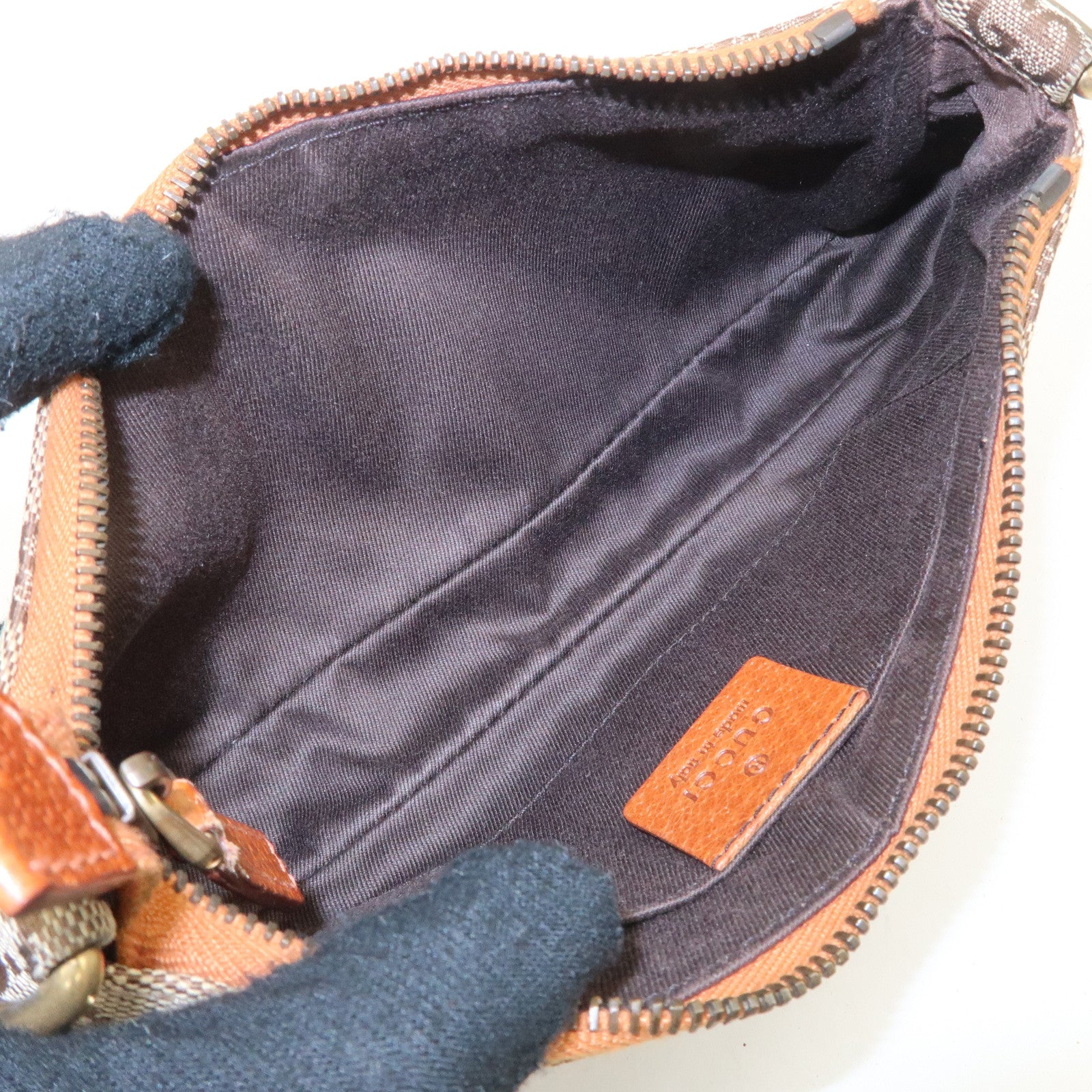 GUCCI GG Canvas Leather Chain Hand Bag Pouch Beige Brown 120940 Used