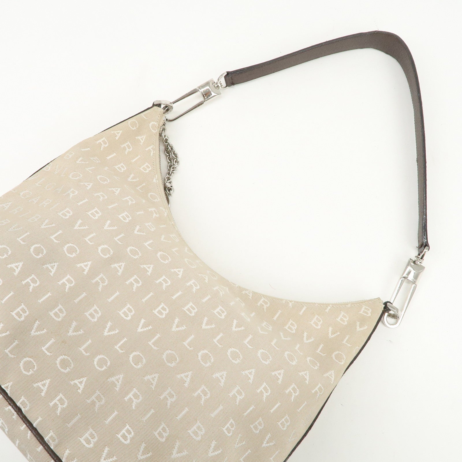 BVLGARI Logomania Canvas Leather Shoulder Bag Hand Bag Beige Brown