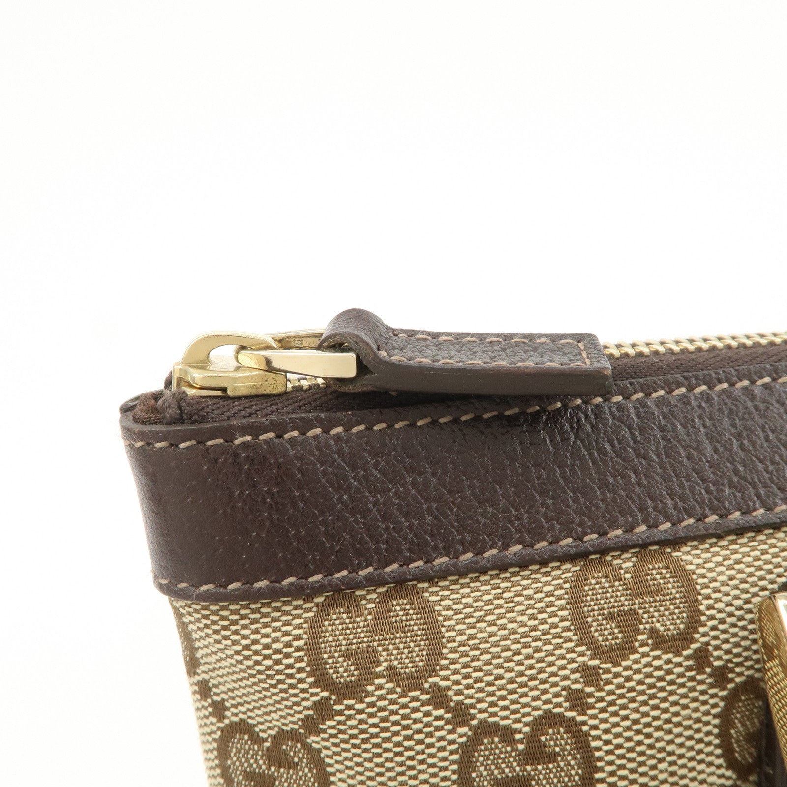 GUCCI Abbey GG Canvas Leather Tote Bag Beige Dark Brown 141471
