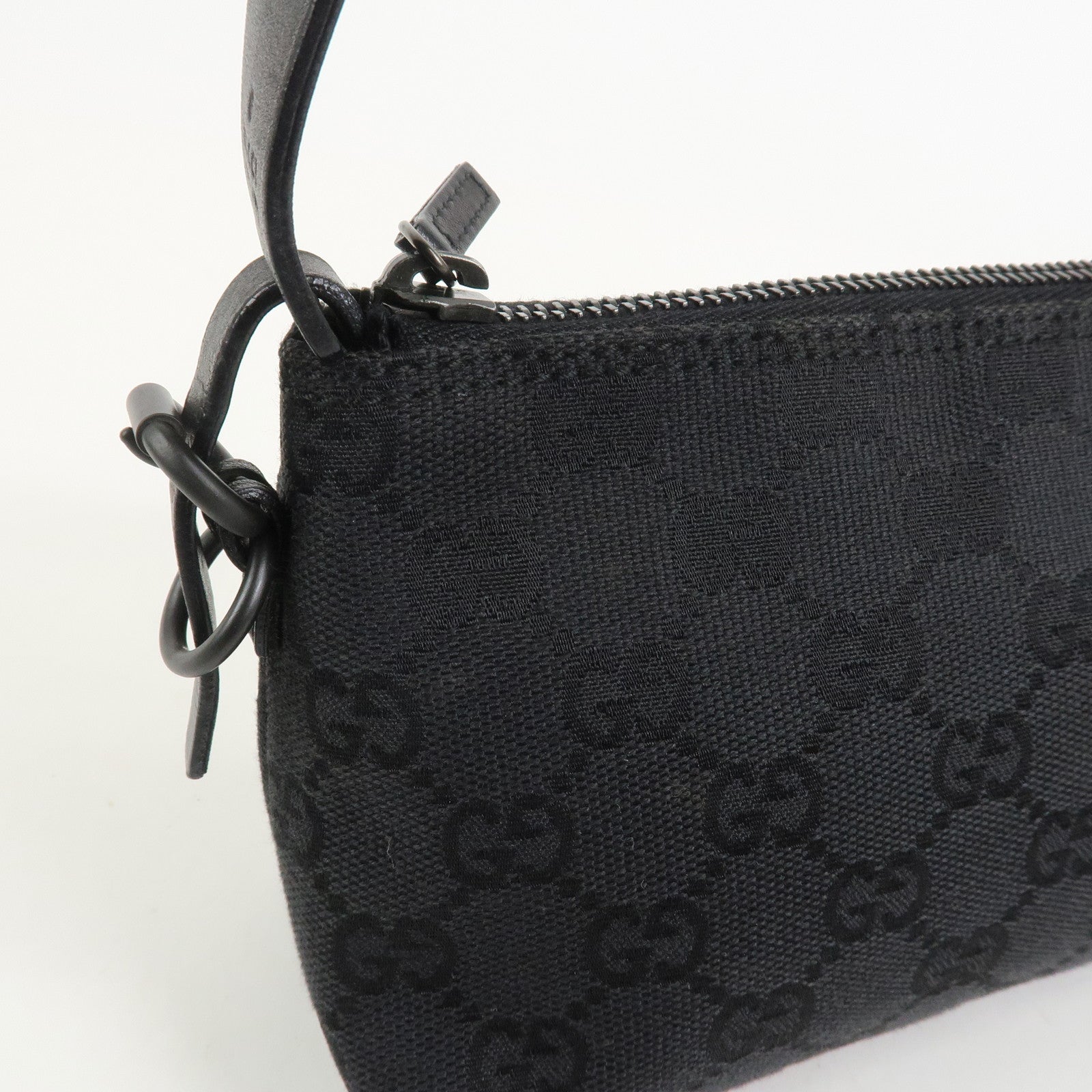 GUCCI GG Canvas Leather Shoulder Bag Hand Bag Pouch Black 103399