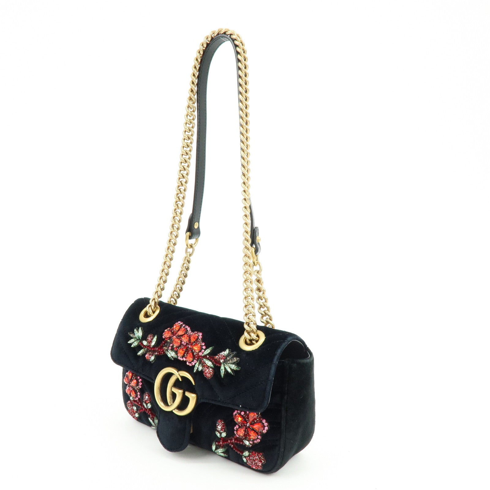 GUCCI GG Marmont Small Velvet Chain Shoulder Bag Black 446744