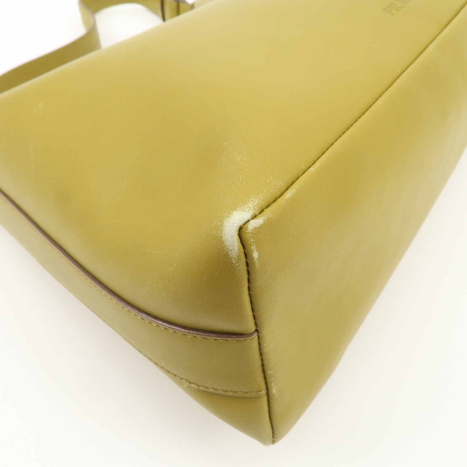PRADA Leather Shoulder Bag Mustard Silver Hardware Used
