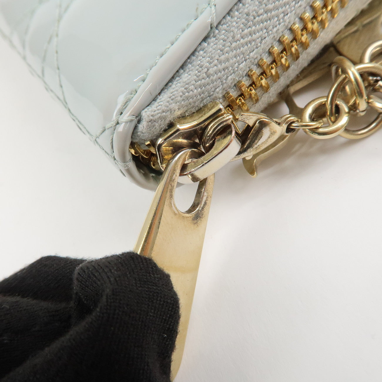 Christian Dior Cannage Patent Leather Zippy Long Wallet Light Blue Used