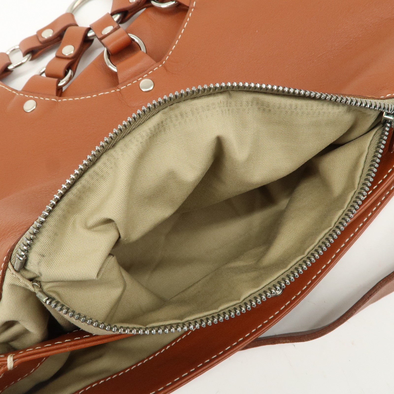 CELINE Leather Hand Bag Shoulder Bag Brown Silver HDW