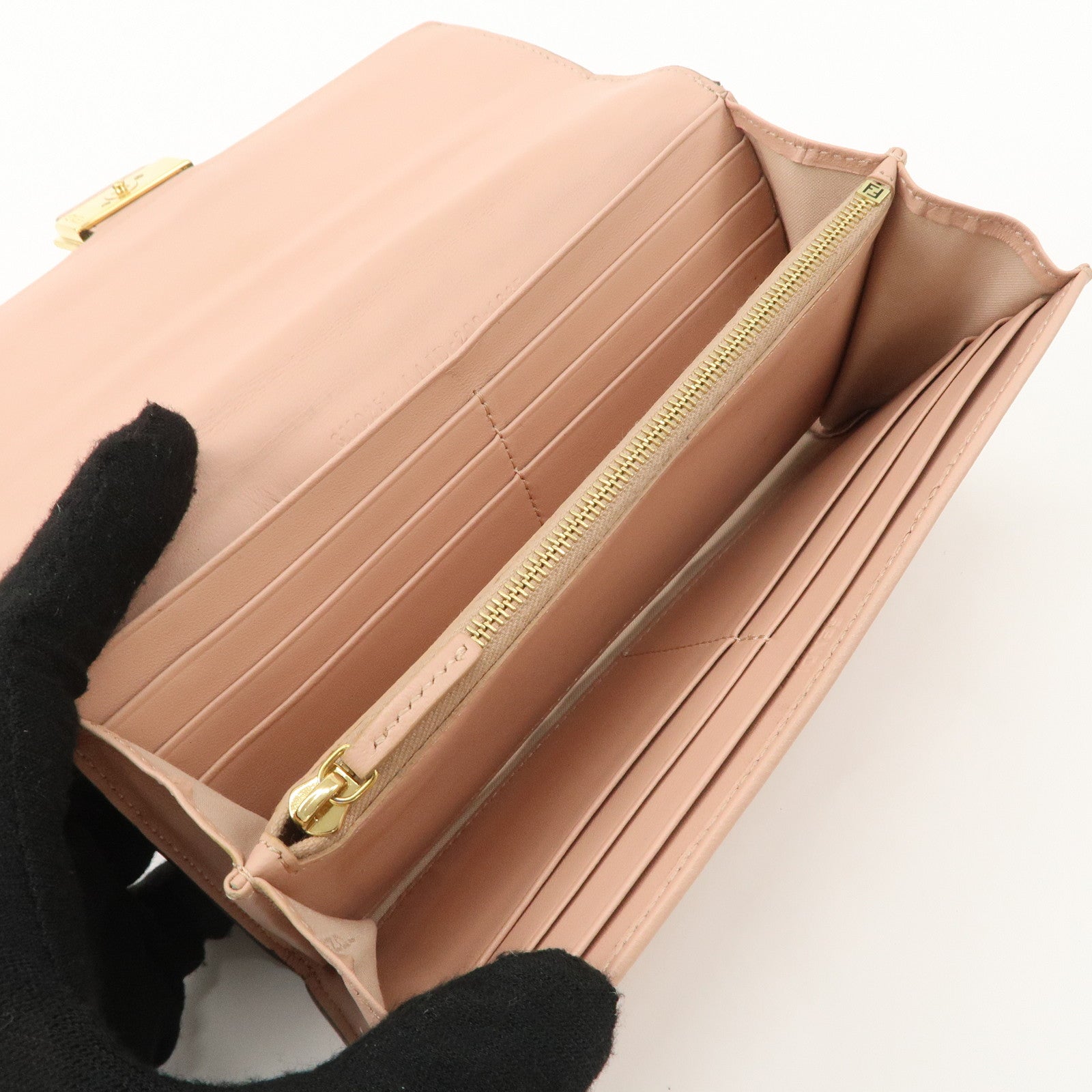 FENDI Zucca Baguette Continental Long Wallet Pink 8M0251 Used