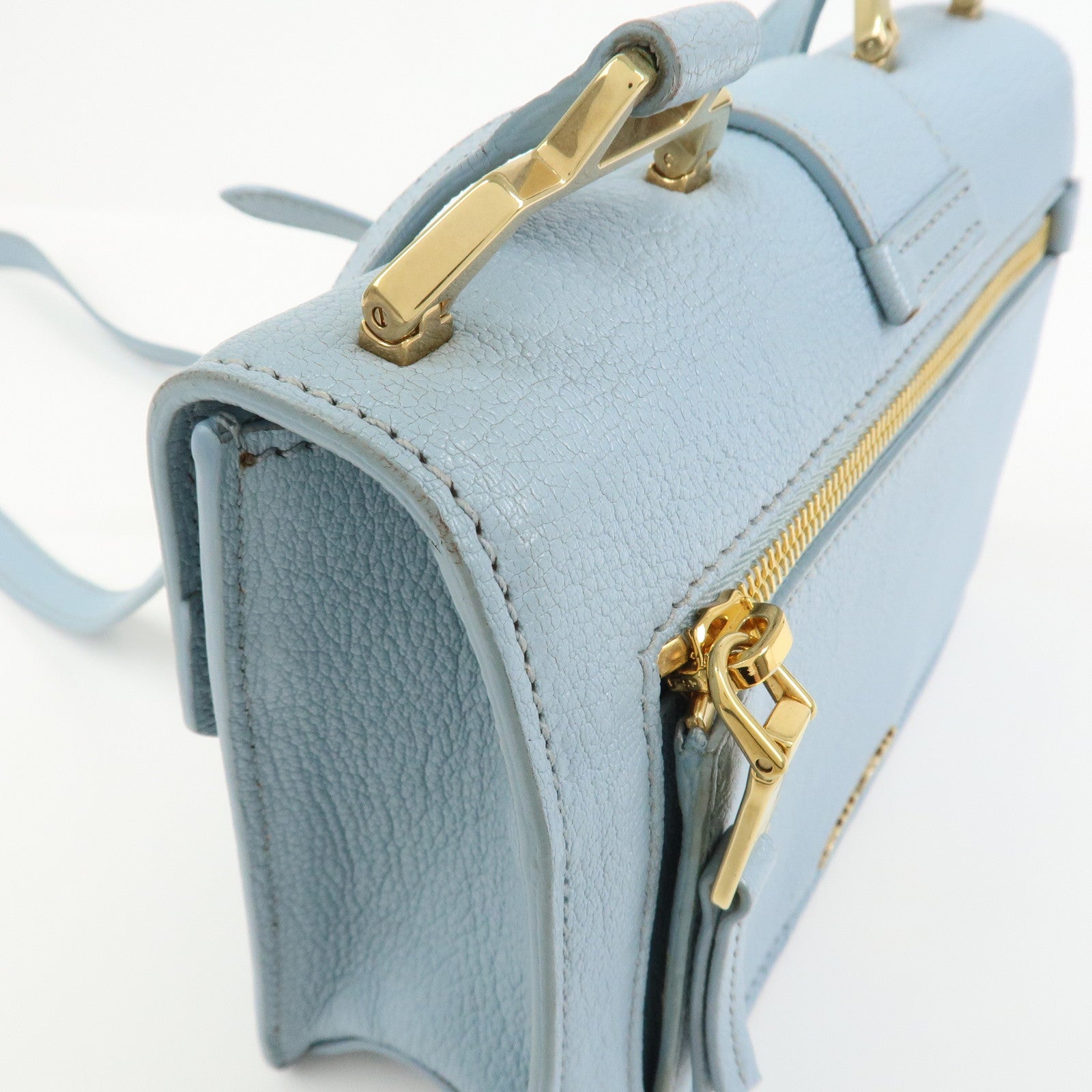 MIU MIU Leather Shoulder Bag Crossbody Bag Light Blue