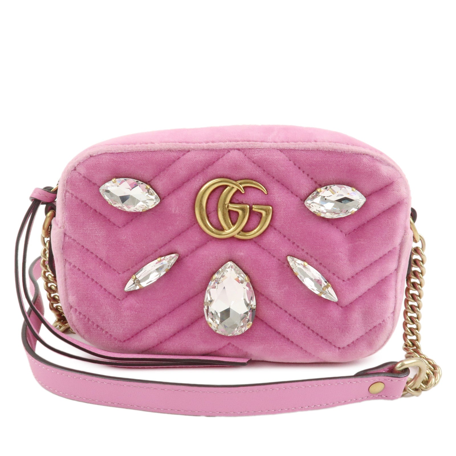 GUCCI GG Marmont Velvet Rhinestone Shoulder Bag Pink 448065