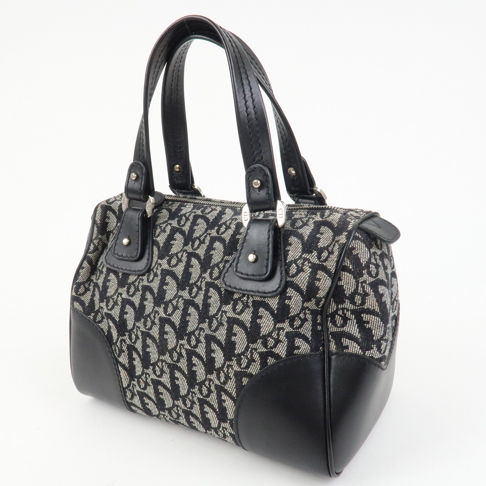 Christian Dior Trotter Canvas Leather Mini Boston Hand Bag Black