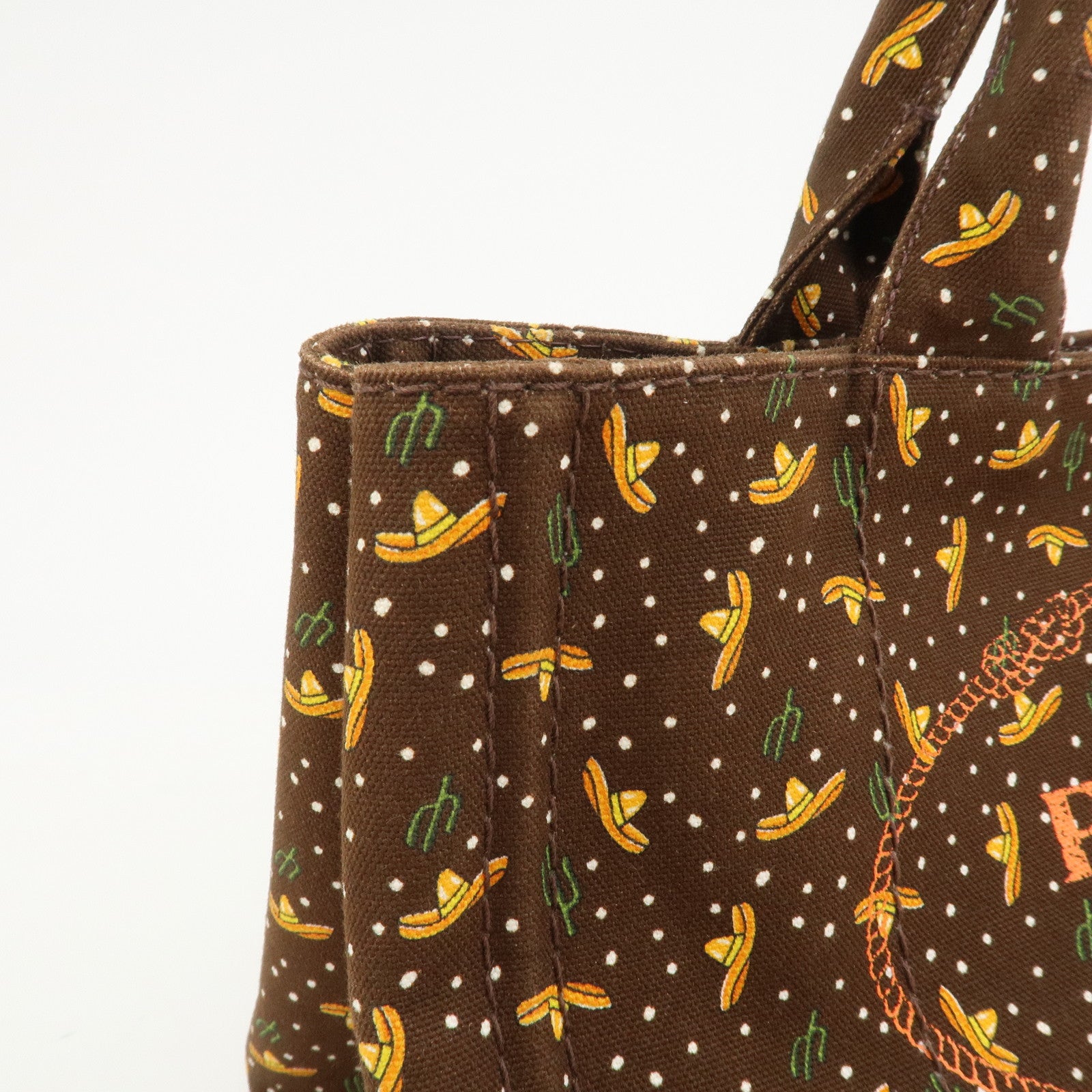 PRADA Canapa Canvas 2Way Bag Hand Bag Shoulder Bag Brown Orange