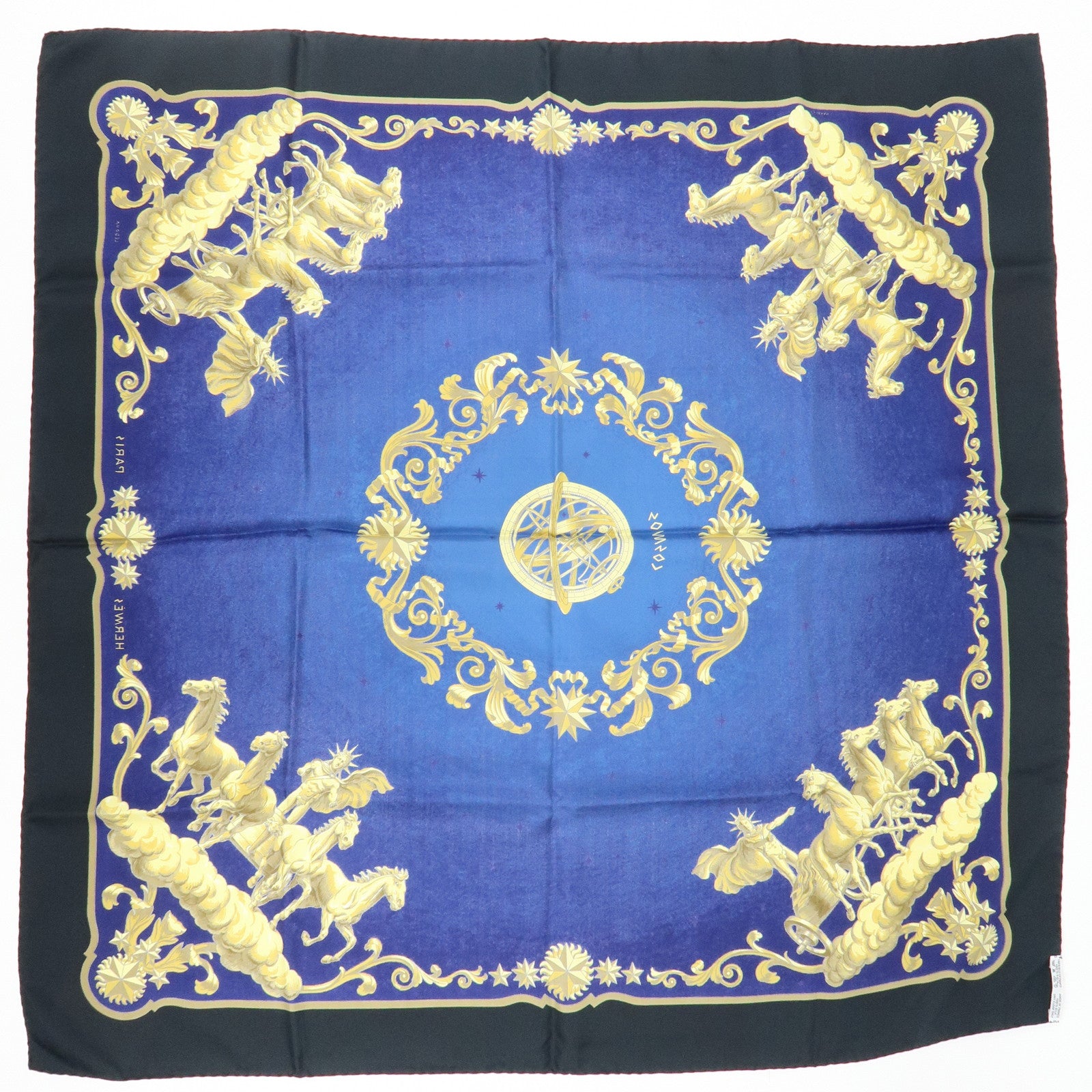 HERMES Carre 90 Silk 100% Scarf COSMOS Space Print Navy Gold Black