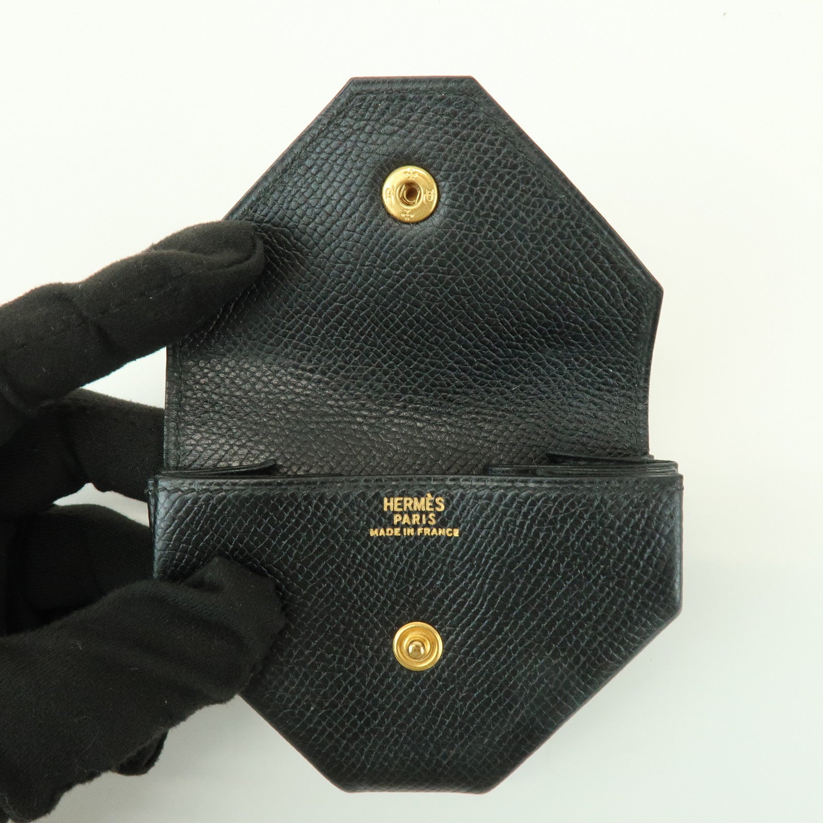 HERMES Logo Chevrelle Coin Case Coin Purse 〇S Stamped Black