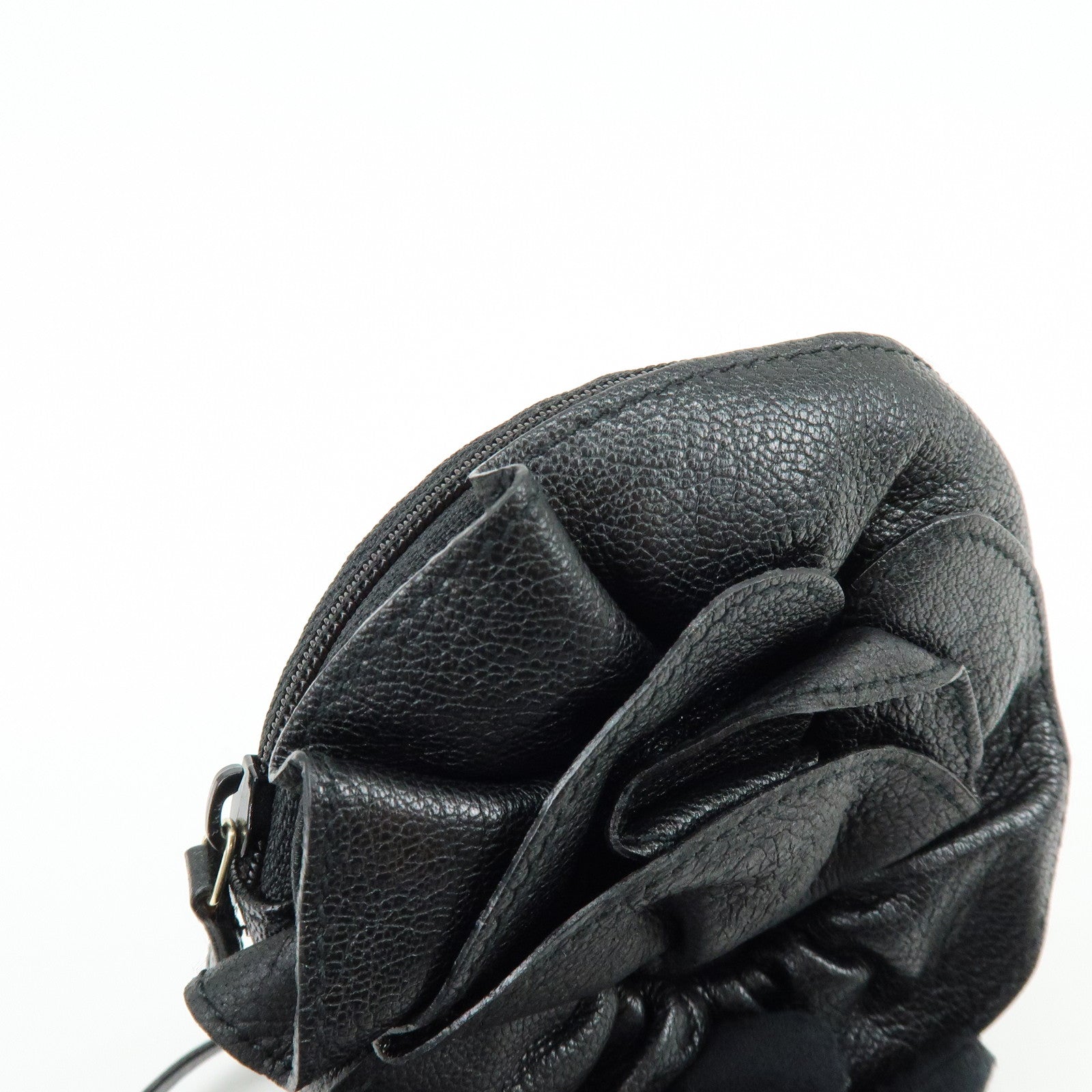 SAINT RAURENT PARIS Nadja Leather Shoulder Pouch Flower Motif Black