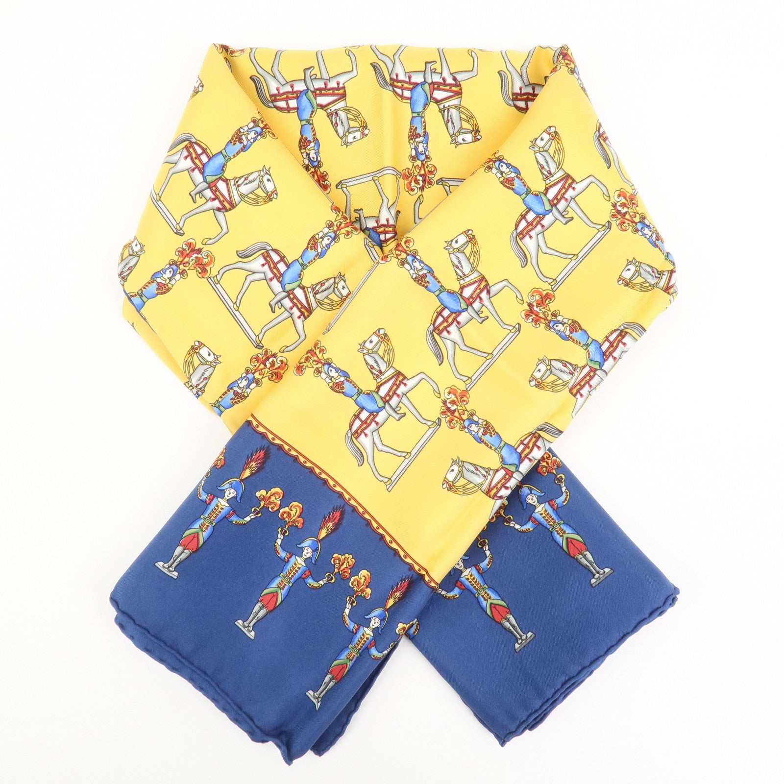 HERMES Carre 90 Silk 100% Scarf Les Artificiers Navy Yellow