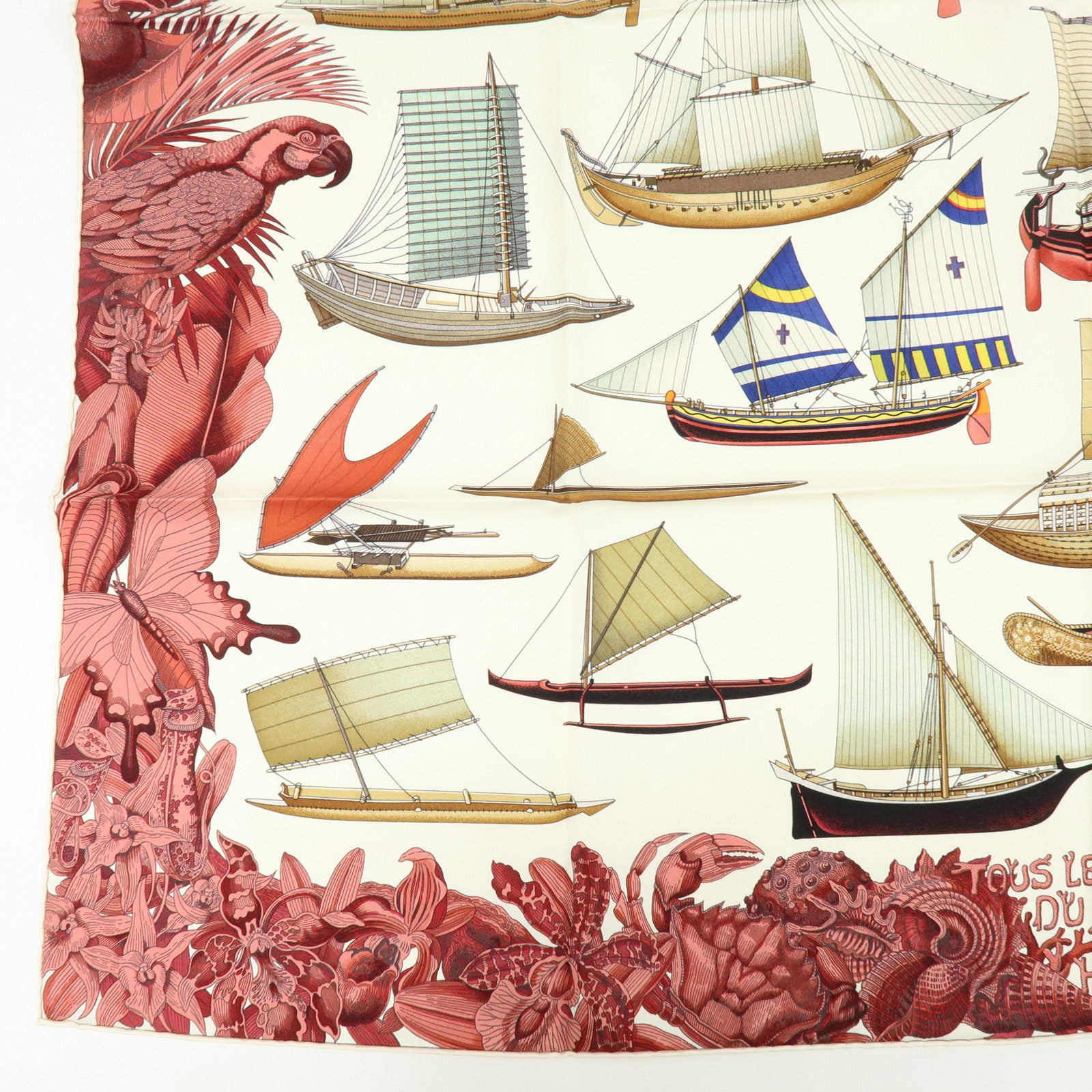 HERMES Carre 90 Silk 100% Scarf Tous Les Bateaux du Monde White Red