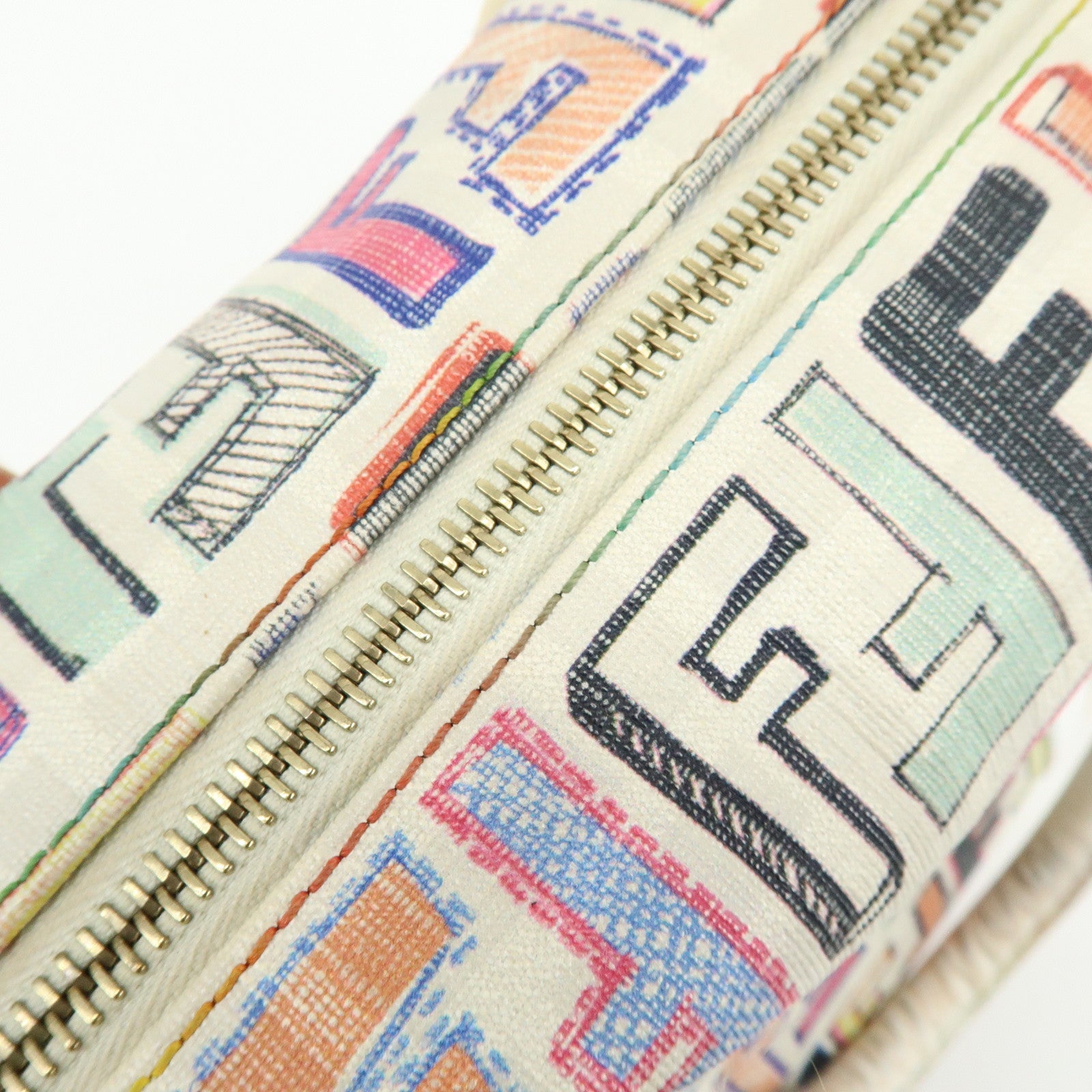 FENDI Zucca PVC Canvas Leather Boston Bag White Multicolor 8BL068