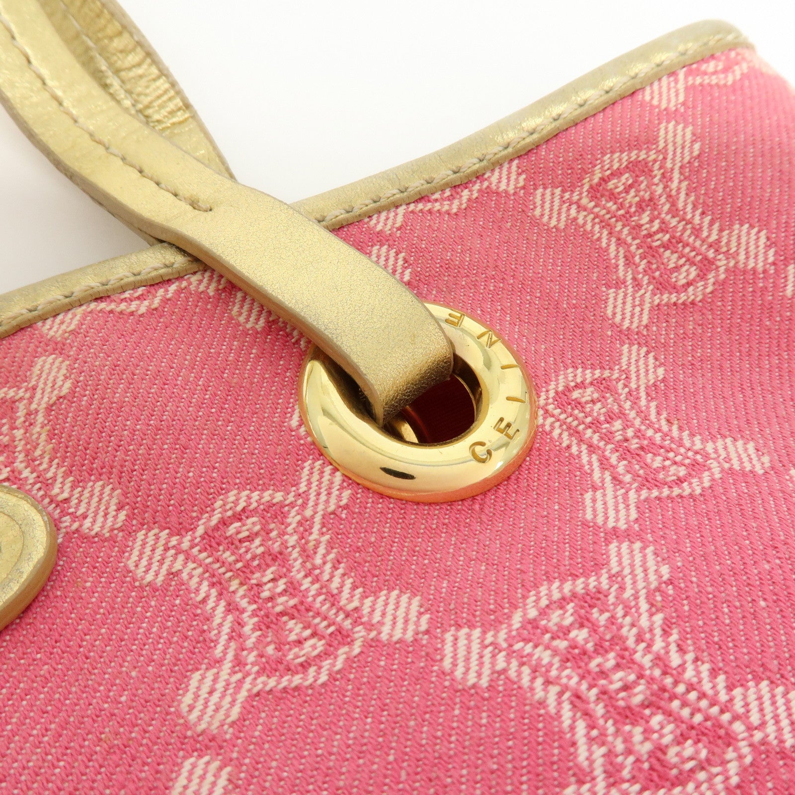 CELINE Macadam Logo Canvas Leather Tote Bag Shoulder Bag Pink Gold