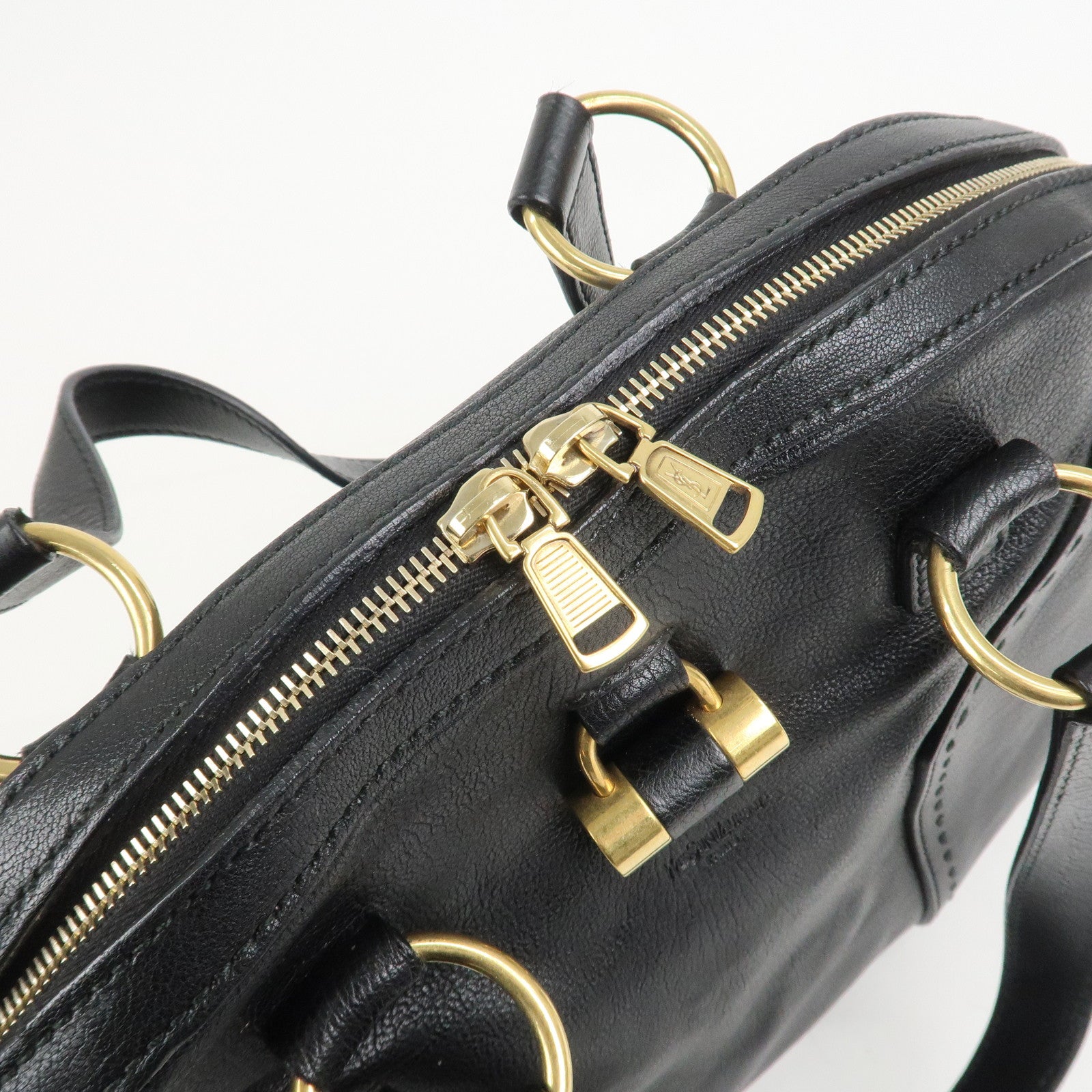 SAINT LAURENT PARIS Leather Muse Hand Bag Shoulder Bag Black