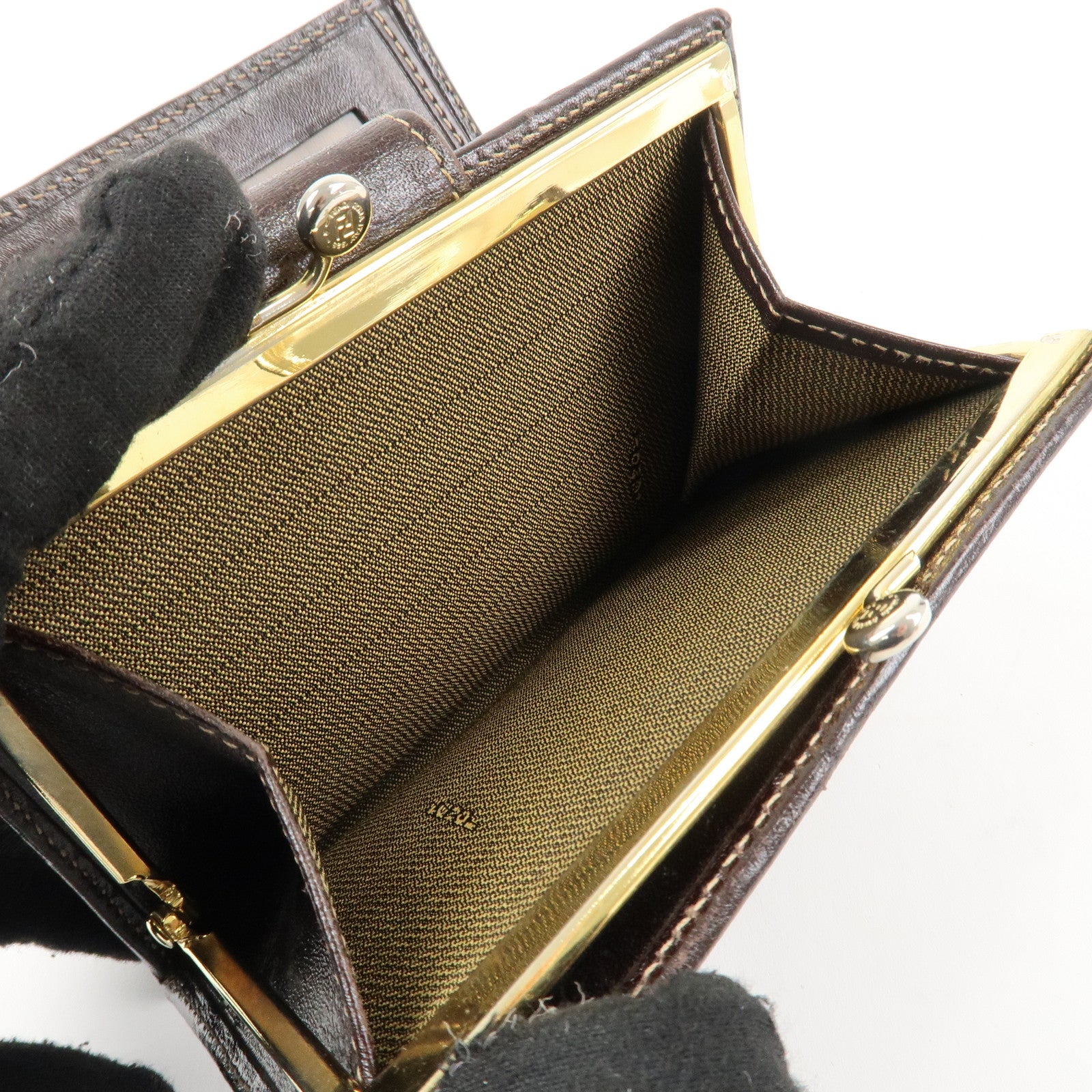 FENDI Zucca Canvas Leather Bi-Fold Wallet Brown Black Used