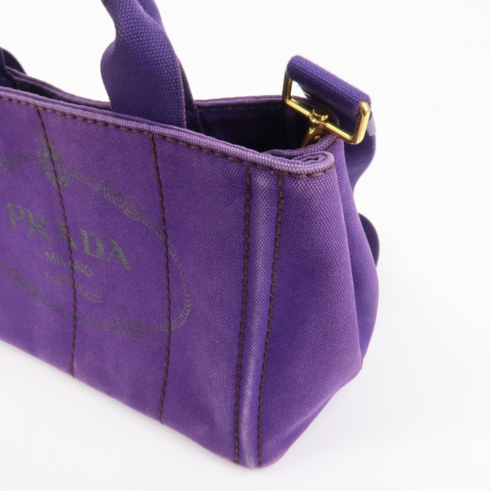 PRADA Logo Canapa Mini Canvas 2Way Tote Shoulder Bag Purple BN2439 Used
