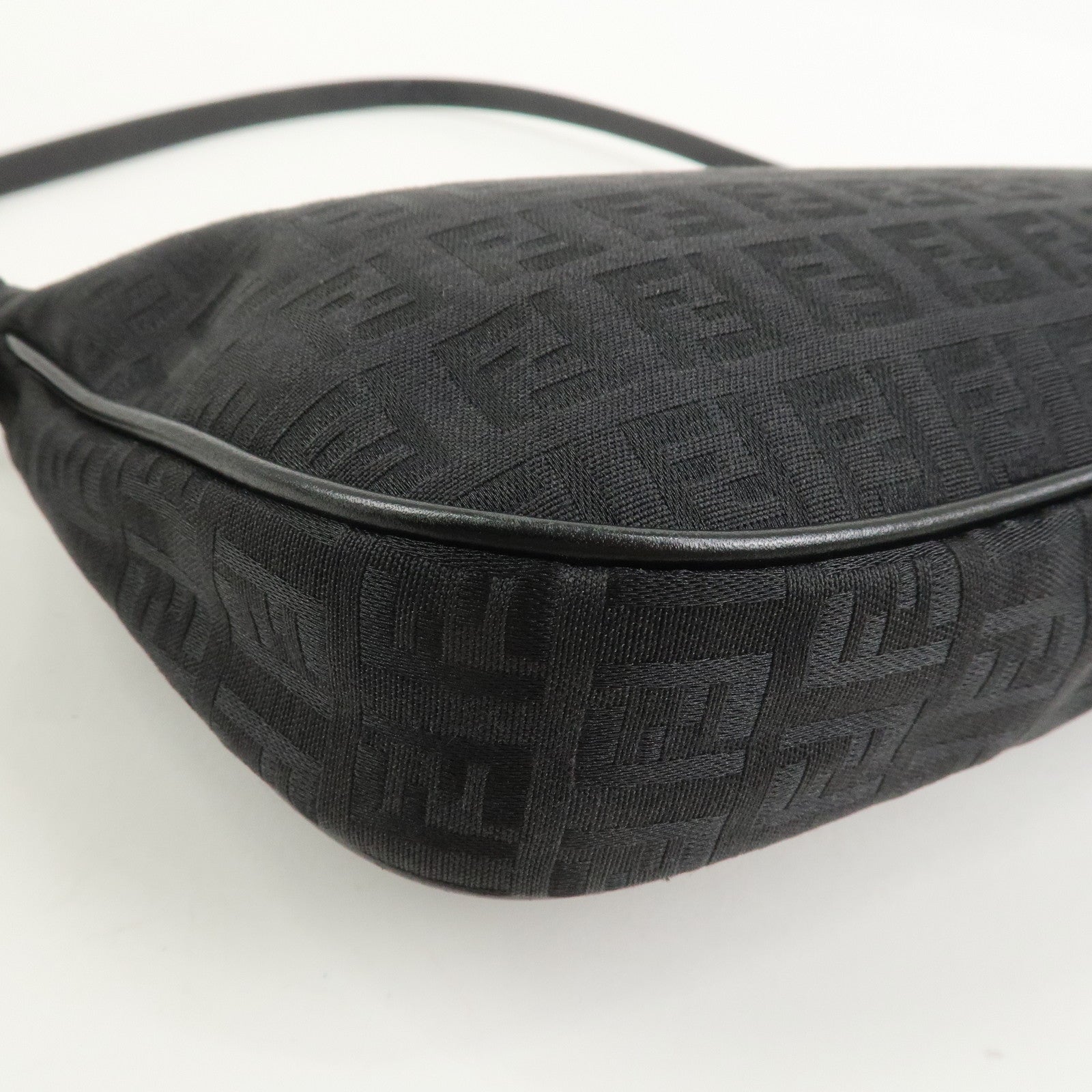FENDI Zucchino Canvas Leather Shoulder Bag Hand Bag Black