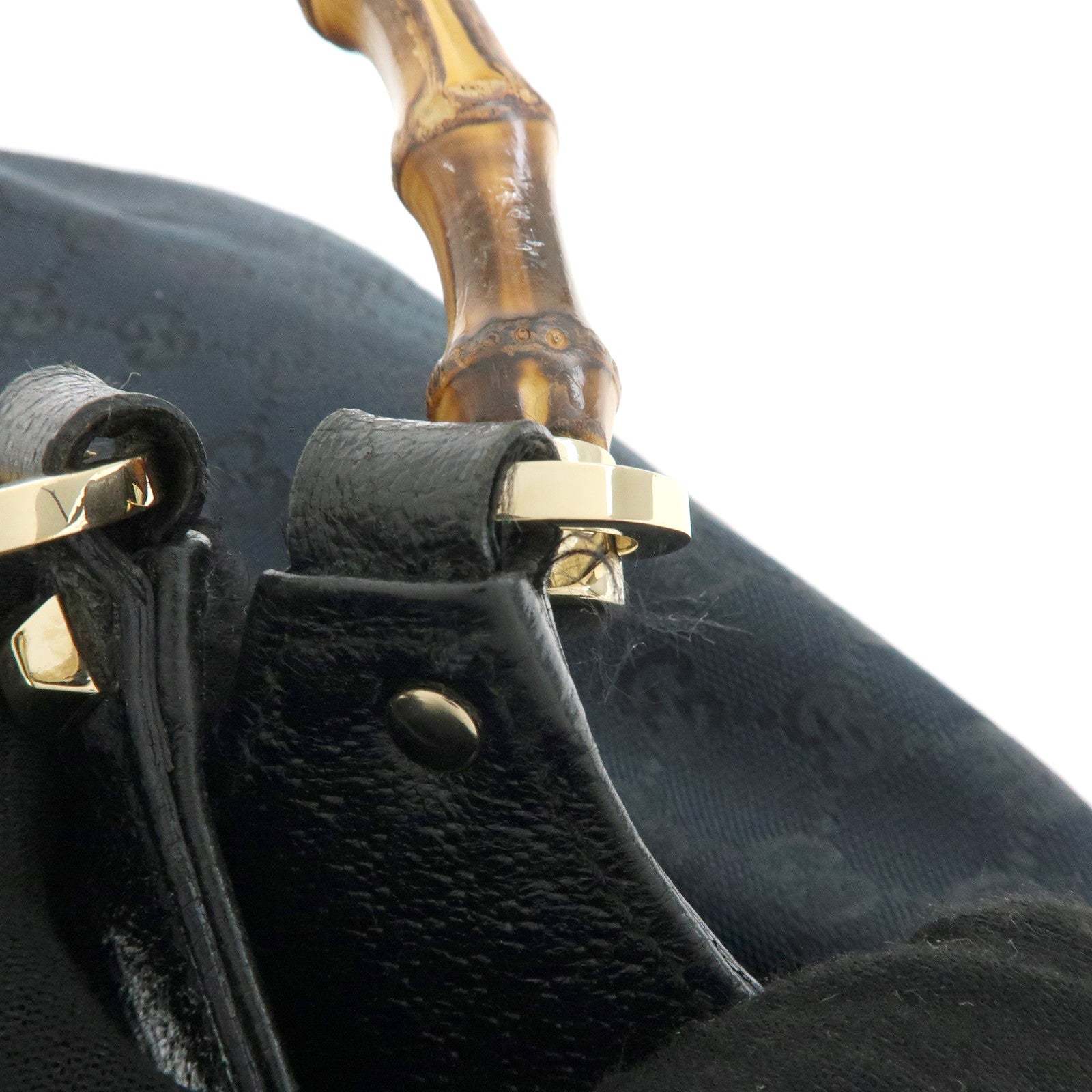 GUCCI Bamboo GG Canvas Leather Tote Bag Hand Bag Black 137395