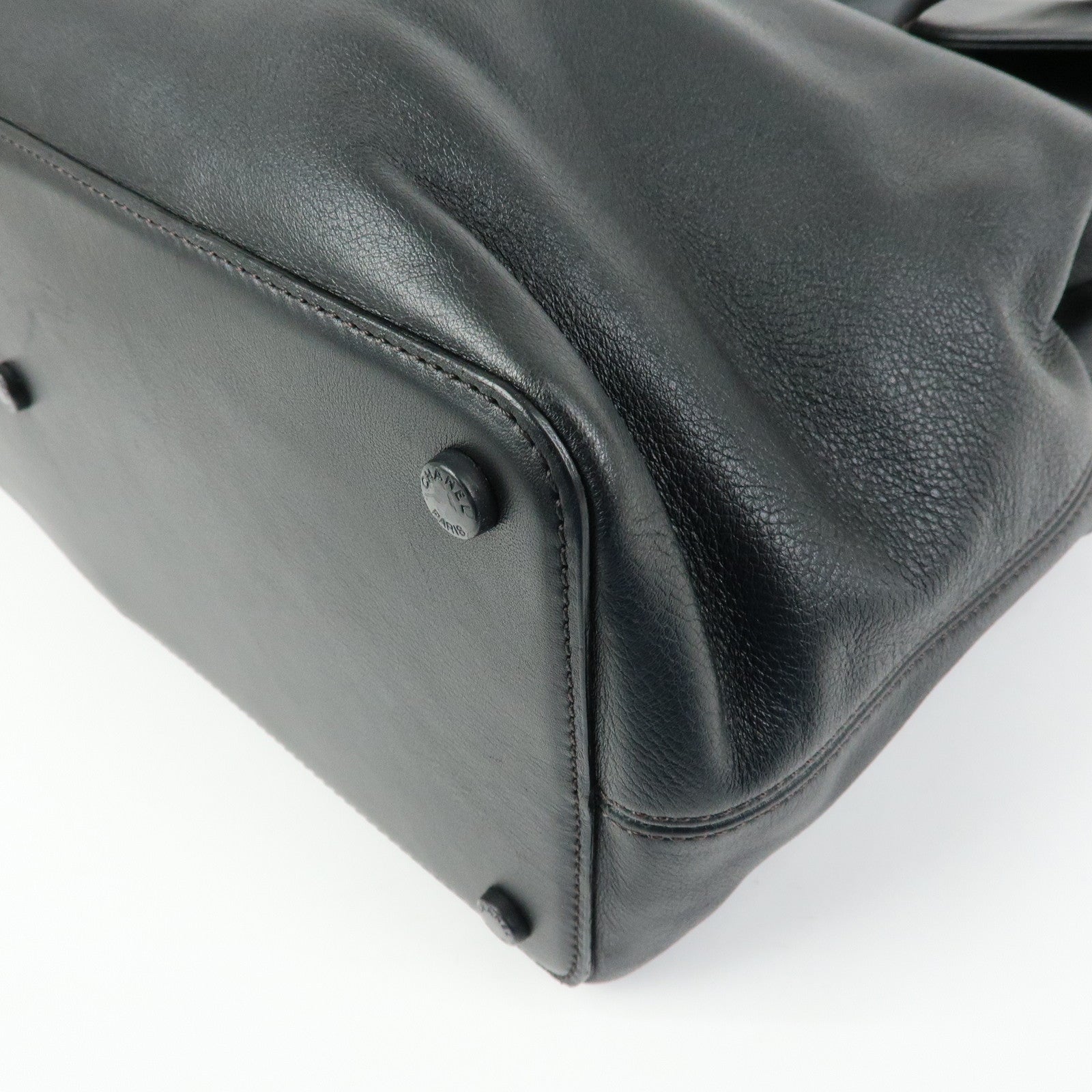 CHANEL COCO Mark Calf Leather Boston Bag Hand Bag Black