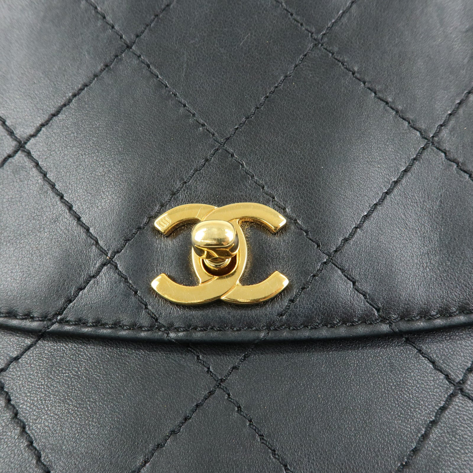 CHANEL Matelasse Lamb Skin Chain Shoulder Bag Black Gold