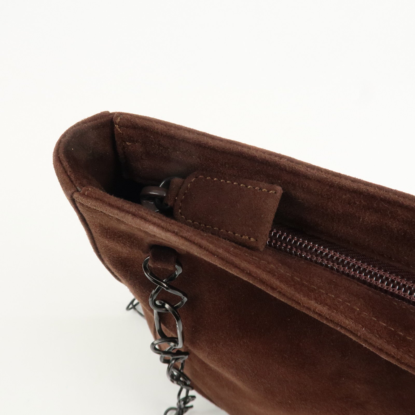 PRADA Suede Leather Chain Shoulder Bag Hand Bag Brown