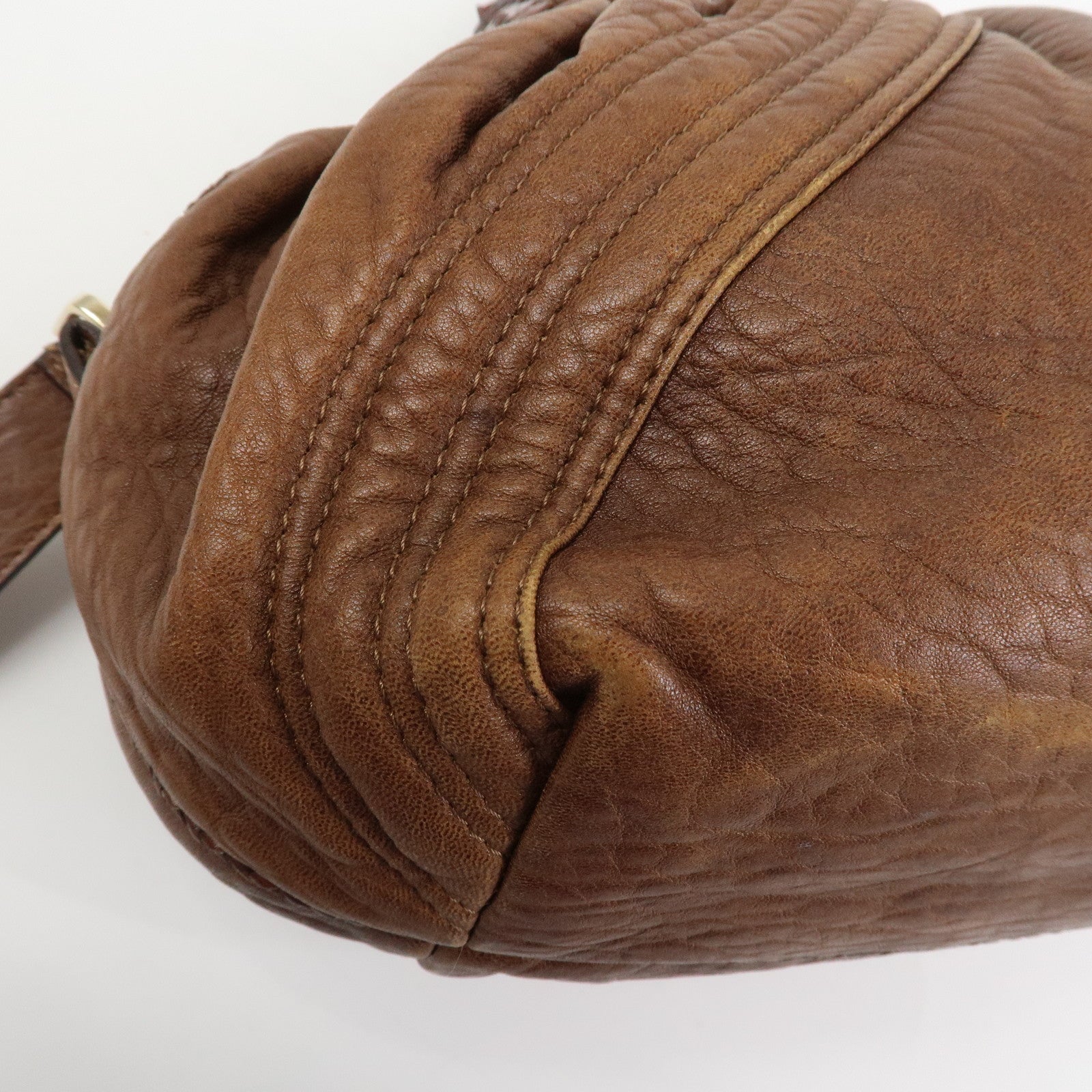 FENDI Logo Leather Mini Spy Bag Hand Bag Brown 8BL078