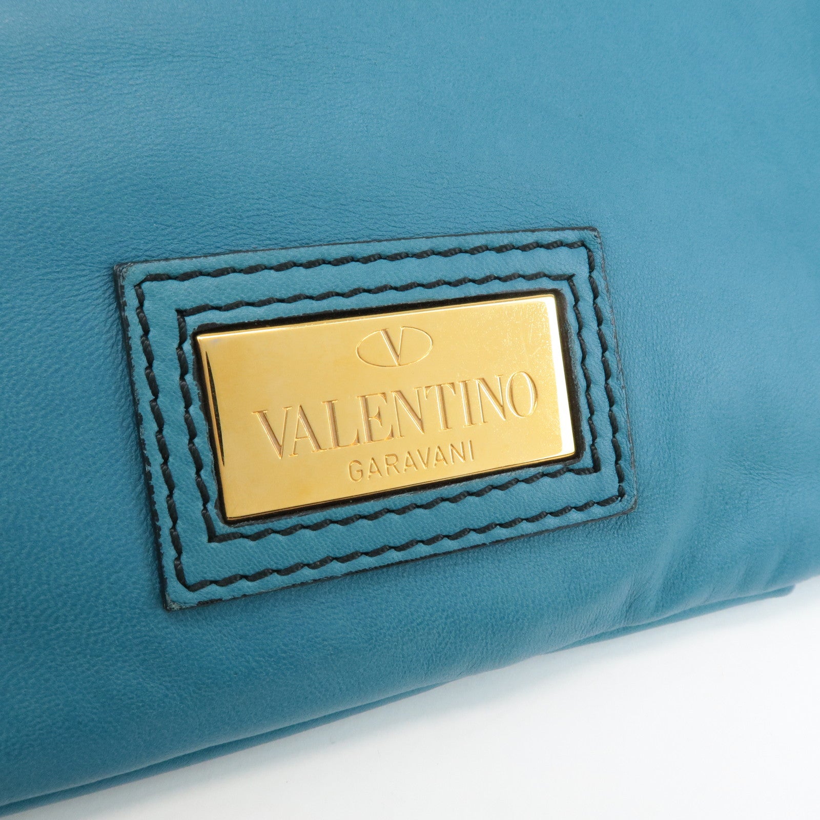 VALENTINO Leather Ribbon Clutch Bag Hand Bag Pouch Blue Used