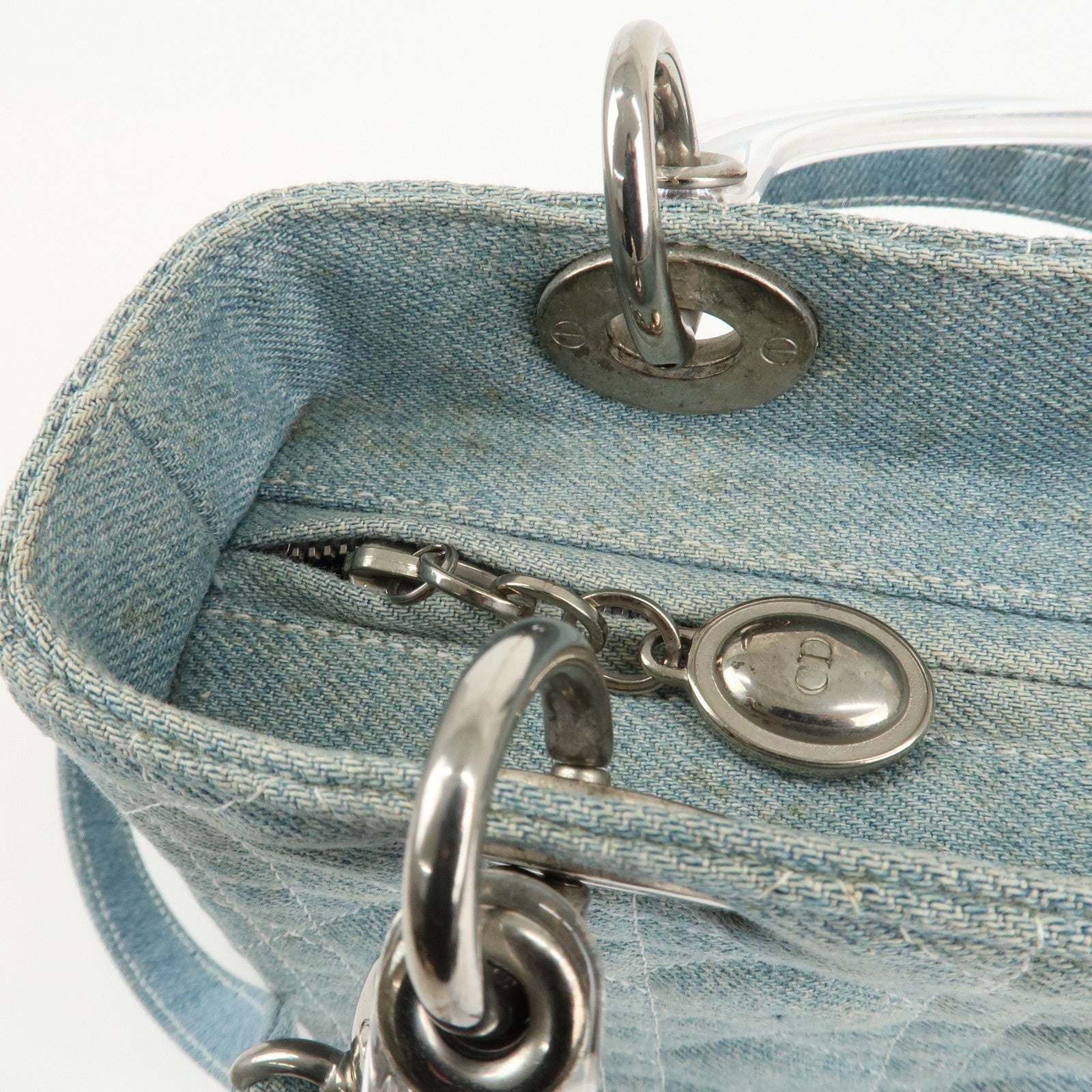 Christian Dior Lady Dior Denim 2way Hand Shoulder Bag Light Blue Used
