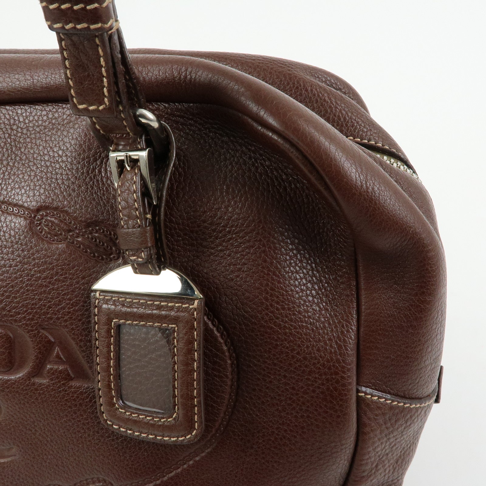 PRADA Vitello Daino Leather Boston Bag Hand Bag Brown BR3090