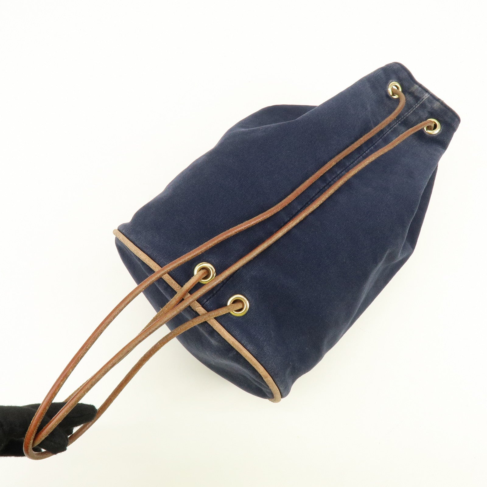 HERMES Canvas Leather Porochon Mimil PM Drawstring Shoulder Bag