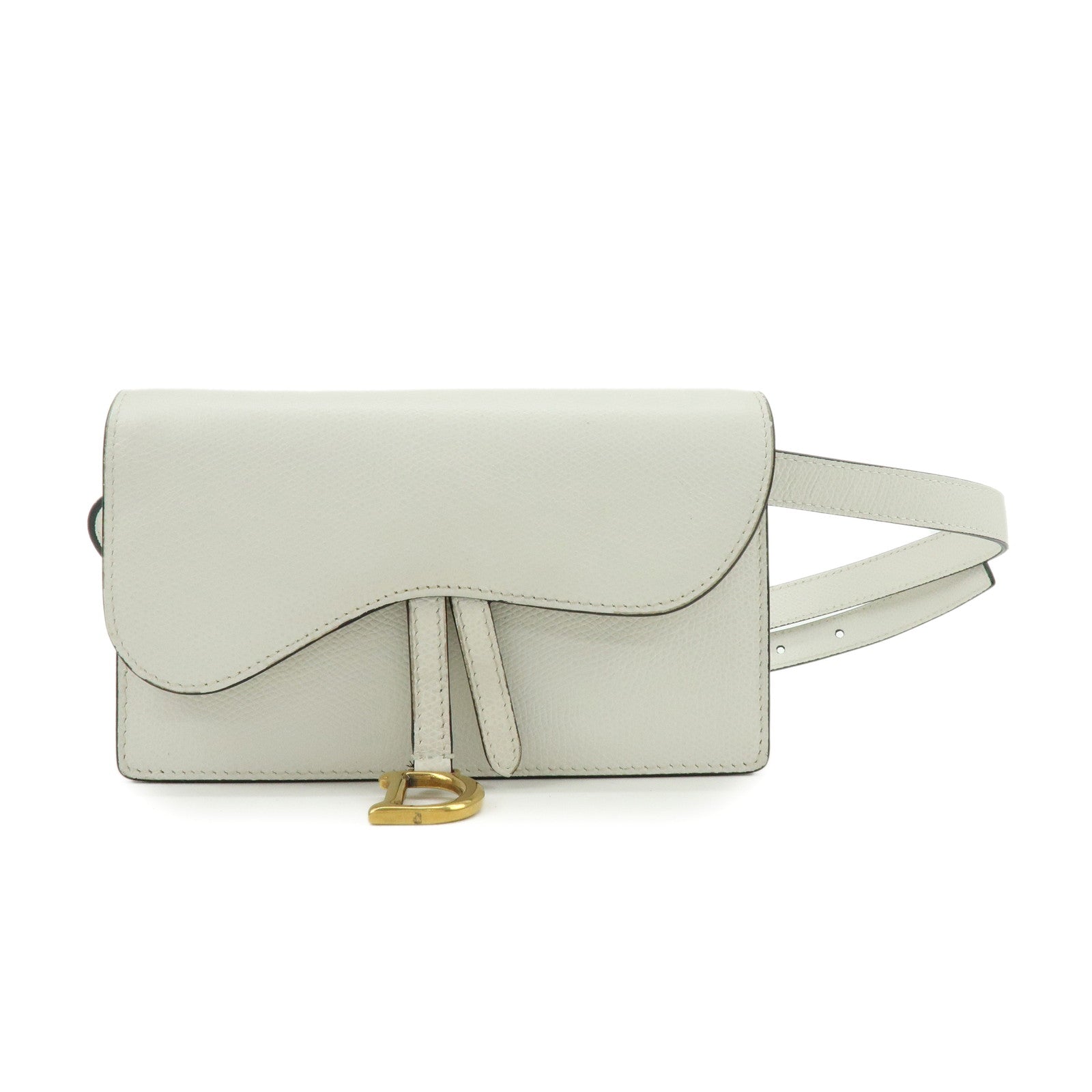 Christian Dior Saddle Calf Leather Waist Pouch Body Bag White